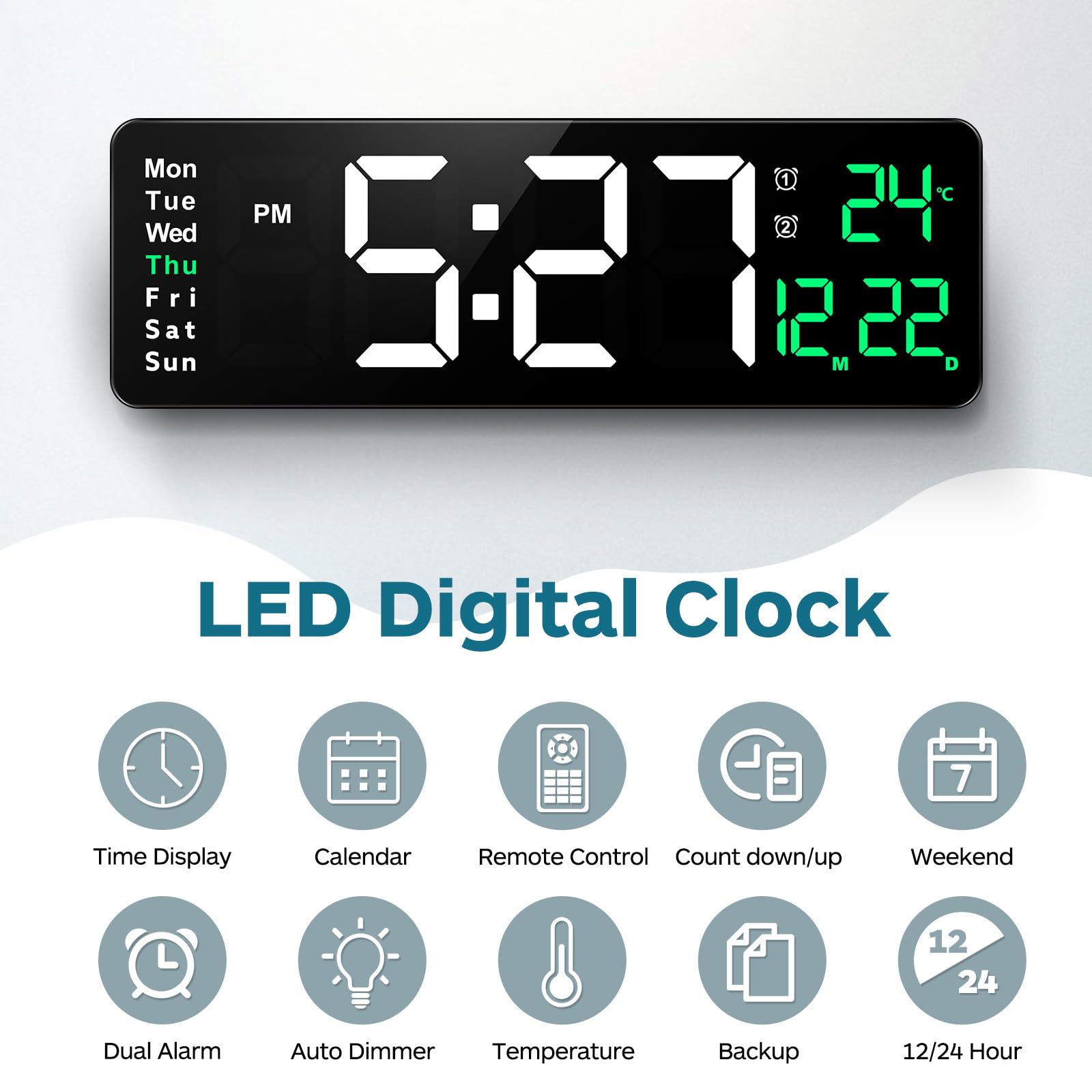UPKOCH Reloj de Pared Digital Moderno de Gran Pantalla, 16 Pulgadas