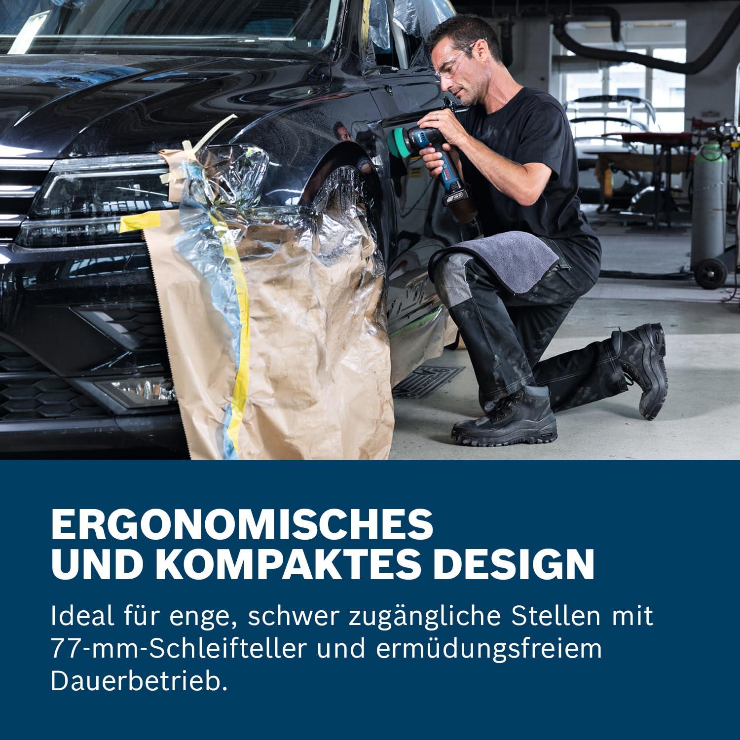 Bosch Professional 12V System Akku-Polierer GPO 12V-77 (inkl. montiertem 77 mm Klett-Stützteller, 77 mm Polier- und Scheuerschwamm)