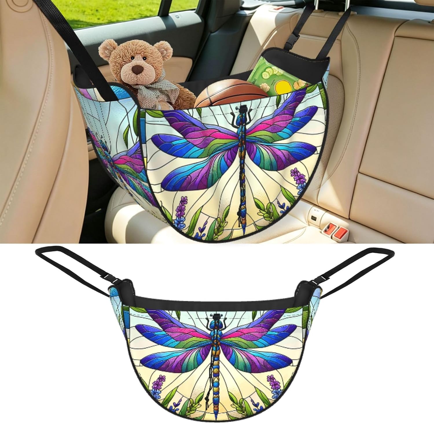 Augenstern Colorful-Dragonfly-Floral Car Backseat Organizer Bag For Road Trips