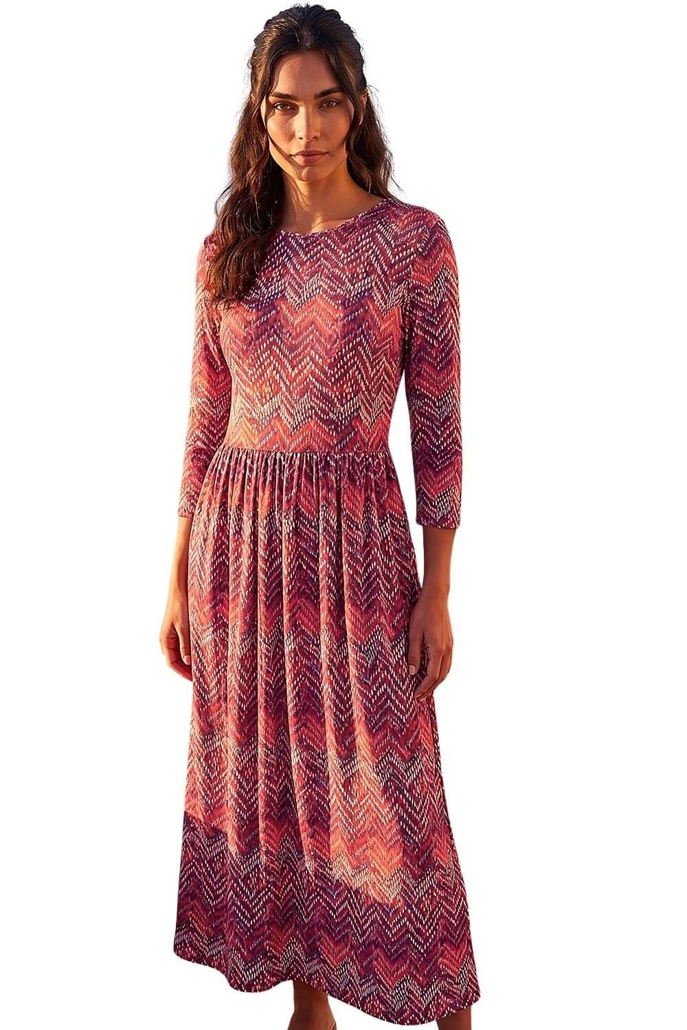 Roman Women's Red Zig Zag Print Midi Dress Size 12