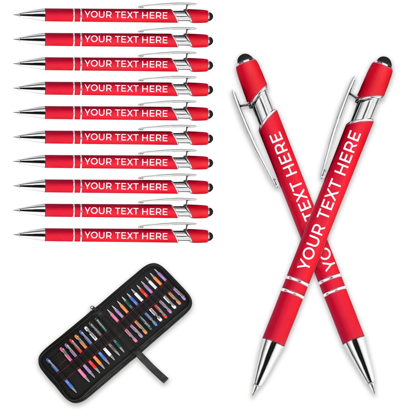 Aappping Personalised Pen Metal Ballpoint Pens With Stylus,Customised Text Engraving Bulk Wholesale Pens - Ideal For Business Promotions, Schools, And Event Giveaways, Personalised Gifts (Red, 20Pcs)