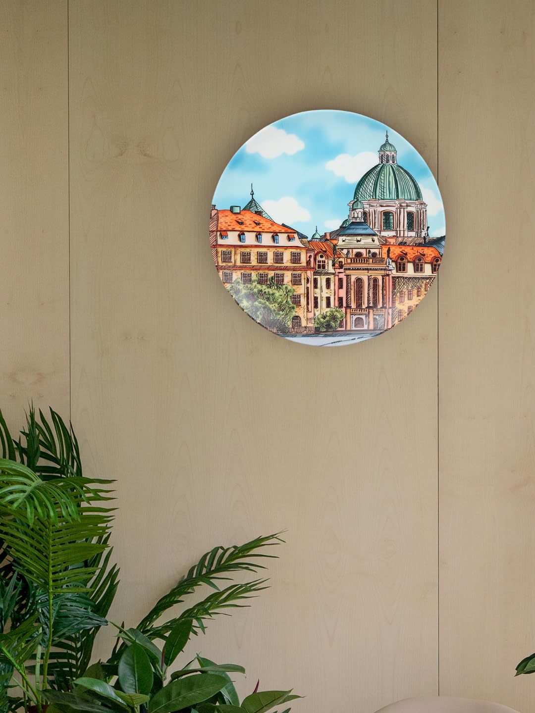 Wall Plate (Matt)|Stand & Metal Hook| European Architecture Prague |Hanging Wall Plate| 8inch |Gift Box Packaging |Ceramic Wall Plate for Wall Décor I Home Décor I Living Room I Office
