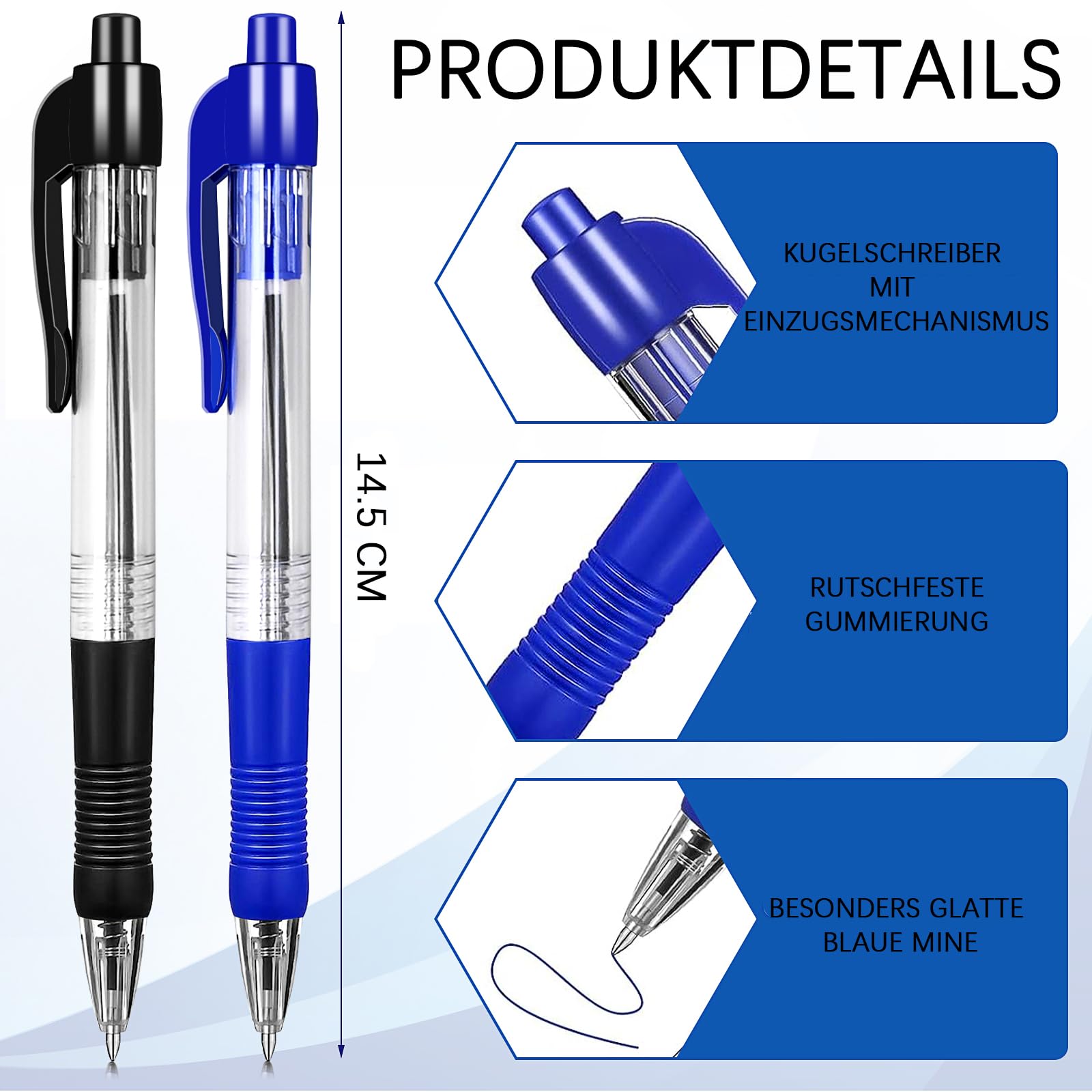 Set di 200 penne a sfera ergonomiche con punta media da 1 mm, antiscivolo, per ufficio, scuola e casa