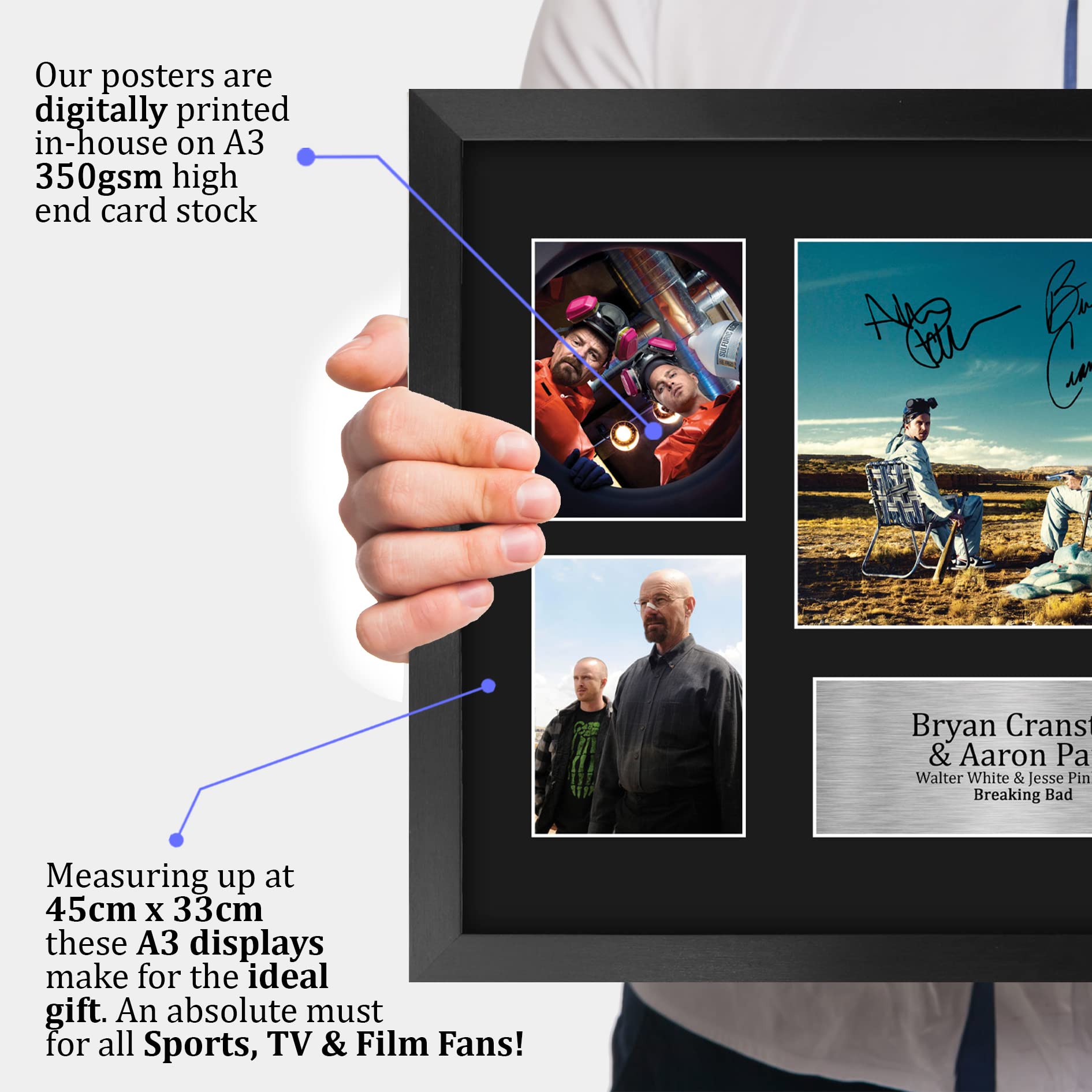 HWC Trading FR A3 Bryan Cranston & Aaron Paul Breaking Bad Walter White & Jesse Pinkman Geschenke Gedrucktes Signiertes Autogramm Foto für Fans von Fernsehshows - A3 Gerahmt