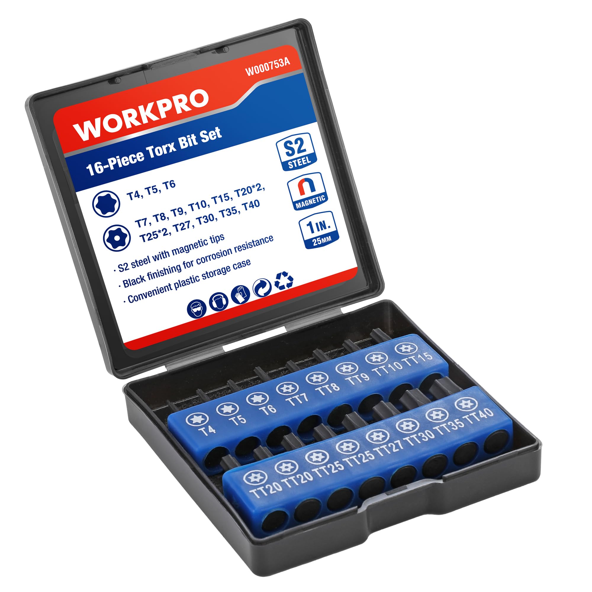 Security Torx Bit Set 16pcs, Tamper Proof S2 Steel Star Bit Set, 1/4-inch Hex Shank, Screwdriver bit with Magnetic Tips in Storage Box for DIY, Car Repairs