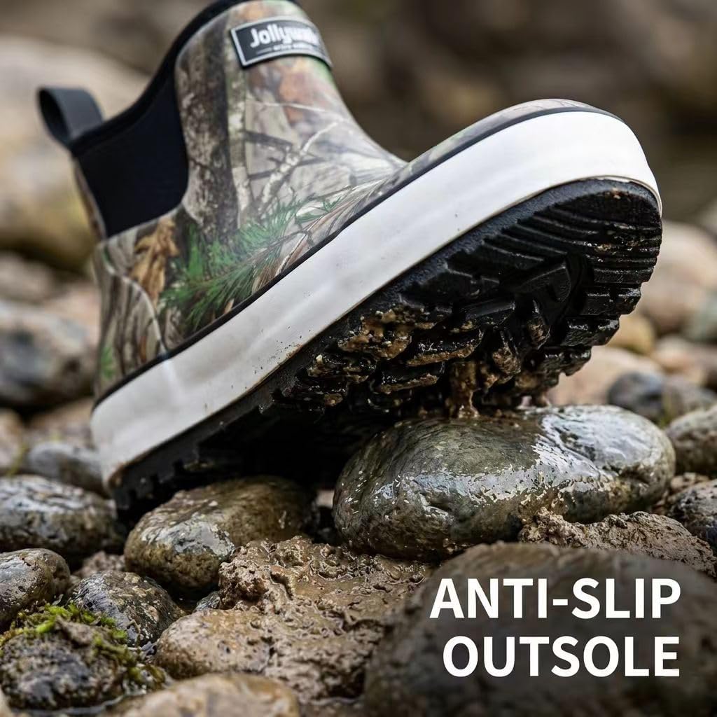 Men's Deck Boots, Waterproof Fishing Boots, Slip On Neoprene Rubber Boots for Men Ankle Rain Boots for Boating, Sailing, Hunting