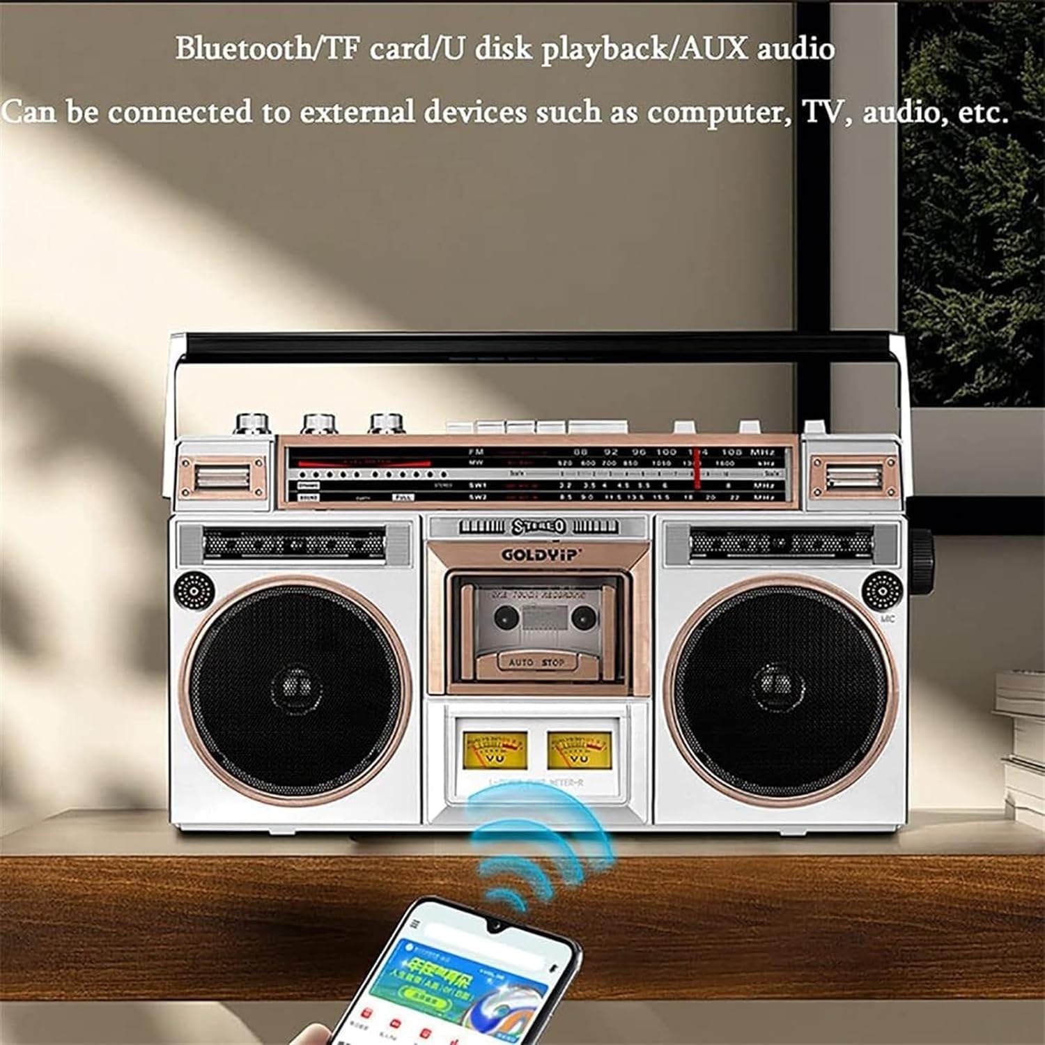Cassette Boombox - Altoparlante stile retrò anni '80 con slot USB/Micro SD, ingresso AUX, jack per cuffie e conversione da cassetta a USB/SD, per riunioni di famiglia e viaggi