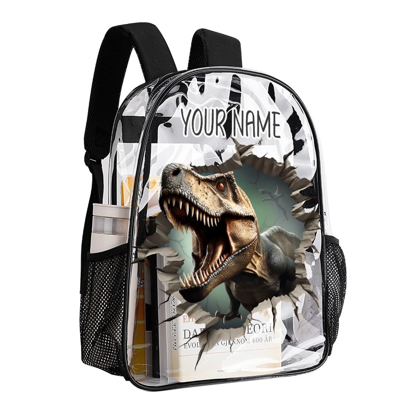ZCJB-WSRY Custom Dinosaur Clear Backpack Heavy Duty for Girls Kids Boys Women Men - Large Cute PVC Dinosaurs Theme Printing Transparent Backpacks for