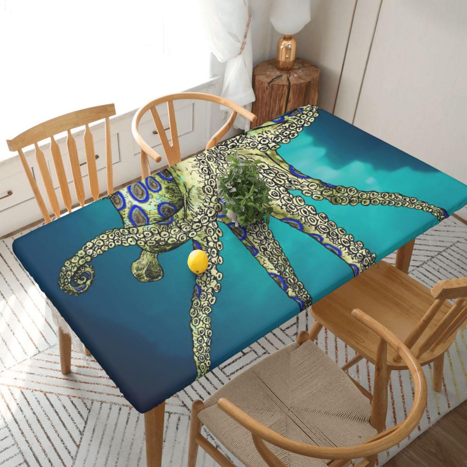 BNVSADC Blue Ringed Octopus Printed 5FT Tablecloth Polyester Kitchen Water Resistant Table Cloth Dining Table Decoration Table Covers, 152x76 CM