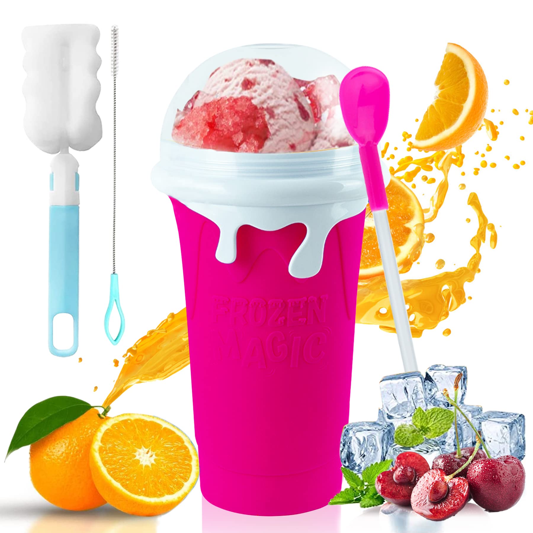 Tazza Slushy Maker Portatile - 500 Ml In Silicone Per Granite Fatte In Casa | Con Cucchiaio-Cannuccia 2 In 1 | Colore Blu - Foto 5