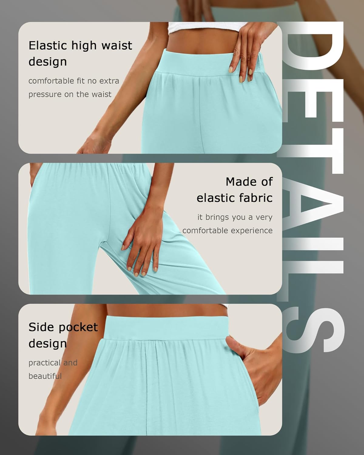 Huukeay 3 Pack Women's Lounge Pants, Cozy Wide Leg Lounge Slacks with Pockets Loose Flowy Yoga Sweatpant Workout Comfy Jogger - Image 4