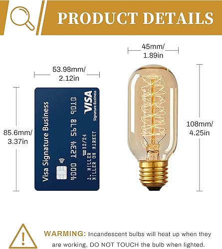 Miniatura 6 de Bombillas Edison 4 unidades, bombillas DORESshop de 60 W, bombillas incandescentes, T45, 110-130 voltios, bombilla E26, bombillas de filamento en