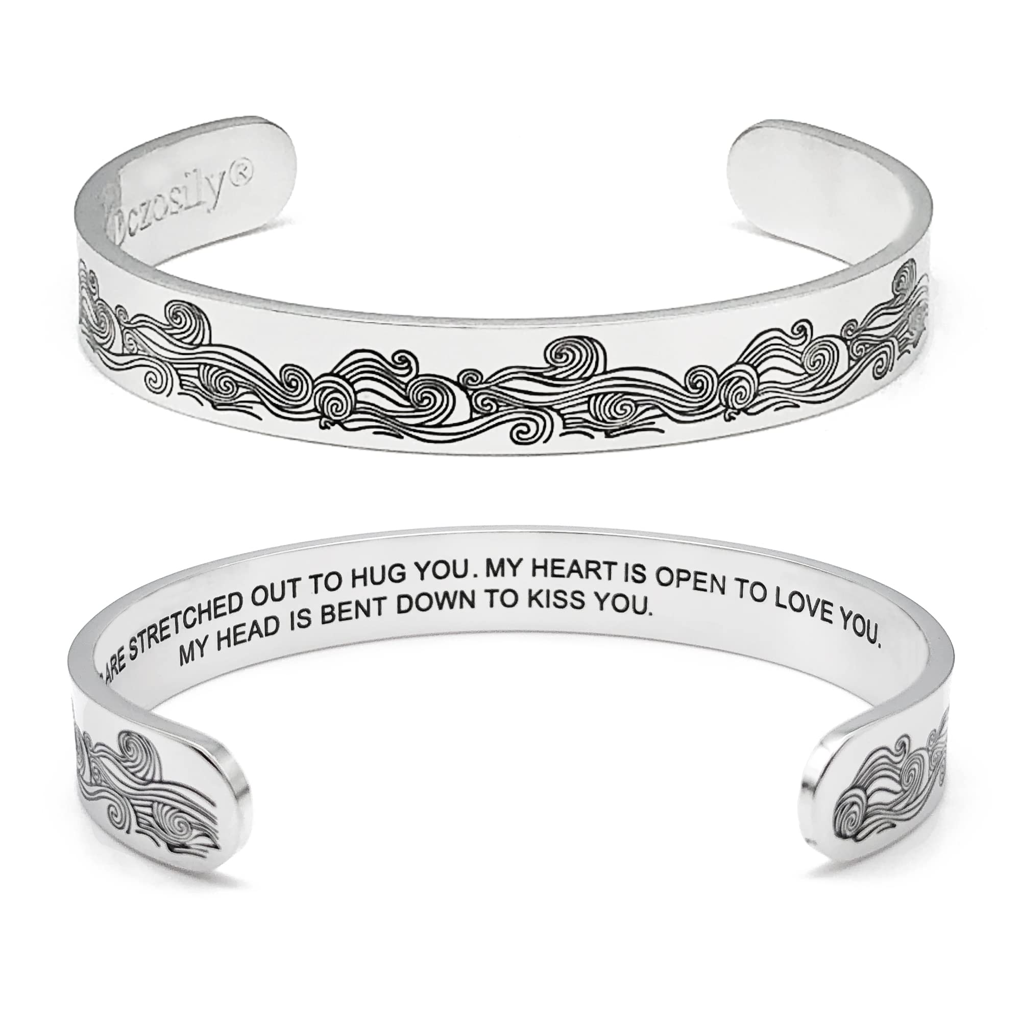 DczosilyInspirational Bracelets for Women Stainless Steel Cuff Bracelet Engraved Jewelry Motivational Bangles Personalized Gifts for Best Friend/Mom