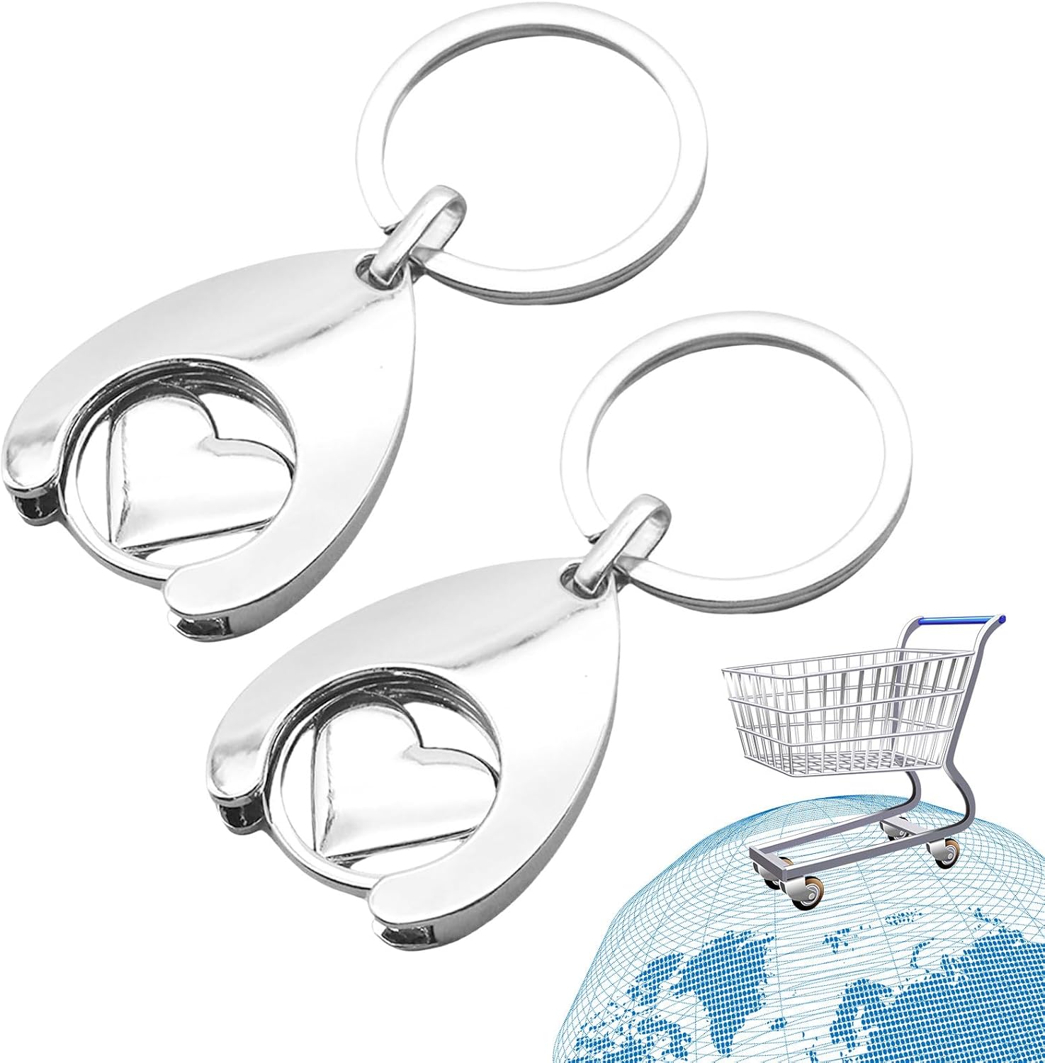 Kinretixia 2 Pcs Heart Shaped Shopping Cart Token Car Keychain Heart