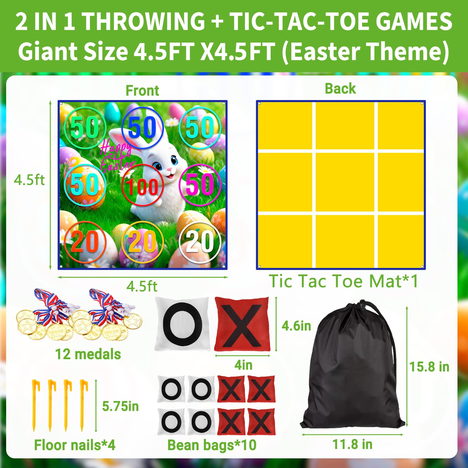 Condition photo showing New/Like New for 2-in-1 Giant Bean Bag Toss & Large Tic Tac Toe Outdoor Games for Kids Adults-4.5ft Giant Outside Lawn Yard Camping Field Day Games for Kid Family-Backyard Fun Carnival Outdoor Giant Yard Games