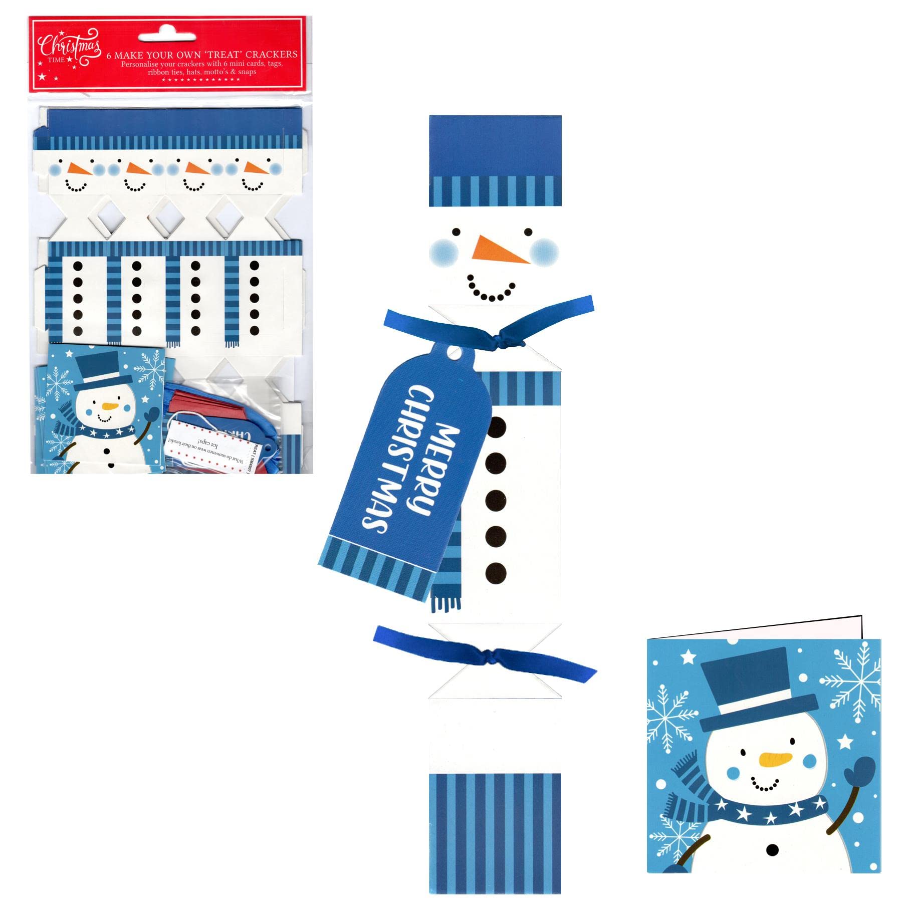 Widdle Gifts Multicolour 6 Pack Make Your Own Treat Christmas Cracker Kit And Cards - Snowman Design 0256