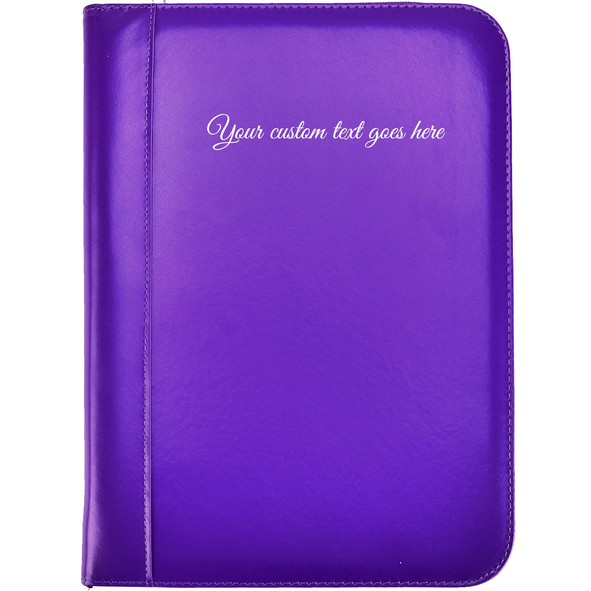Personalised A4 Zipped Deluxe Faux Leather Business Conference Folder with Calculator (Purple)