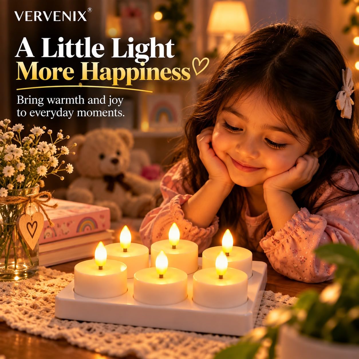 Rechargeable Flameless Tea Lights - Realistic Flickering Glow -7 Rechargeable Flameless Tea Lights - Realistic Flickering Glow -7