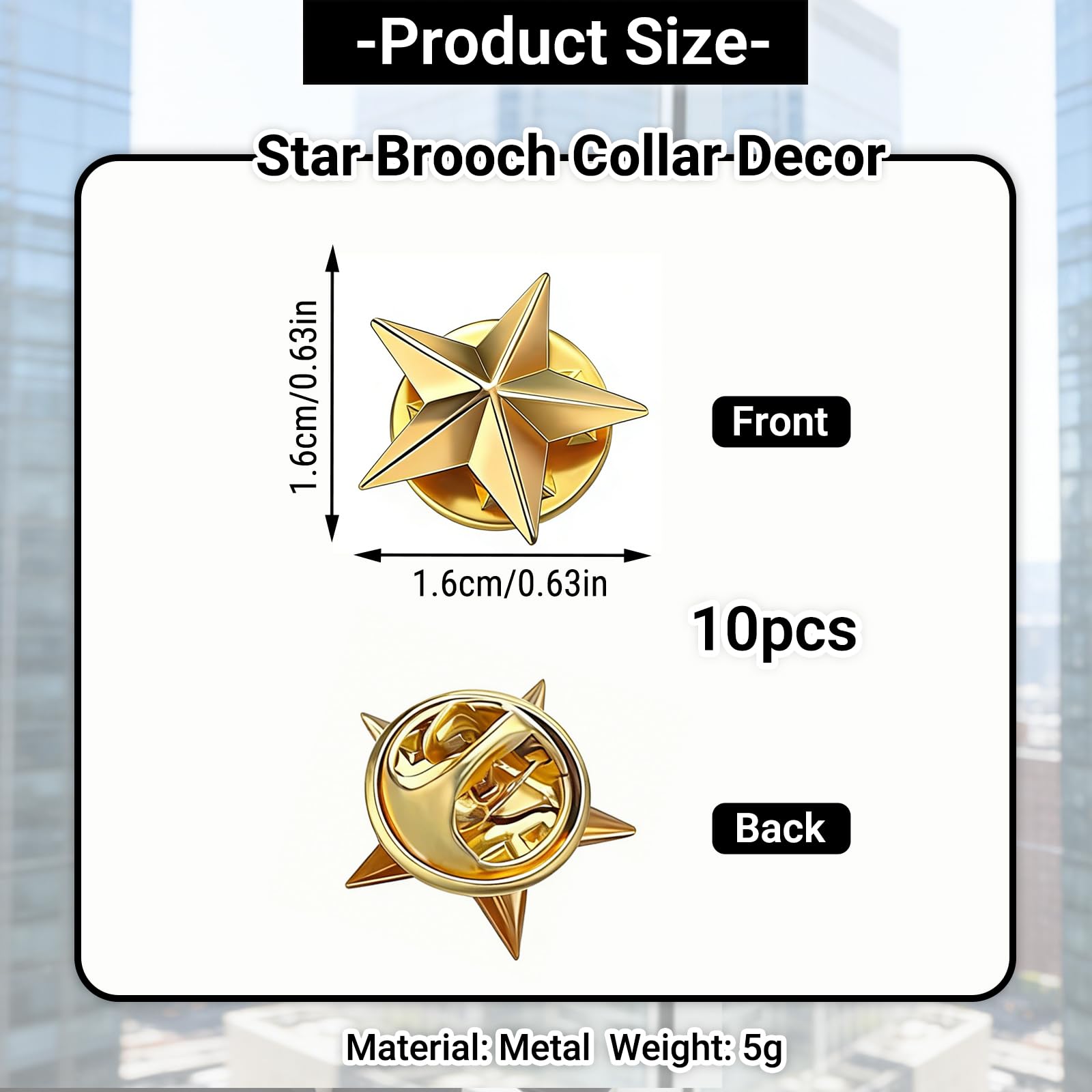 10 Piezas Pin de Solapa Estrella Dorada de Aleación de Zinc, Insignia de Estrella, Broche Decorativo para Chaqueta Camisa Mochila, Accesorio para Celebraciones, Eventos y Regalos