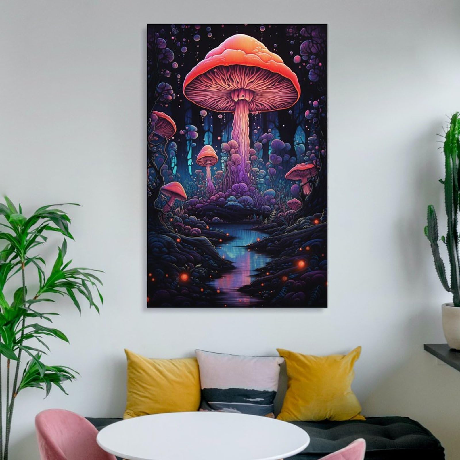 Quadri su tela con funghi fantasia, decorazione da parete colorata con fiabe e foresta incandescente, poster decorativo da parete per la casa