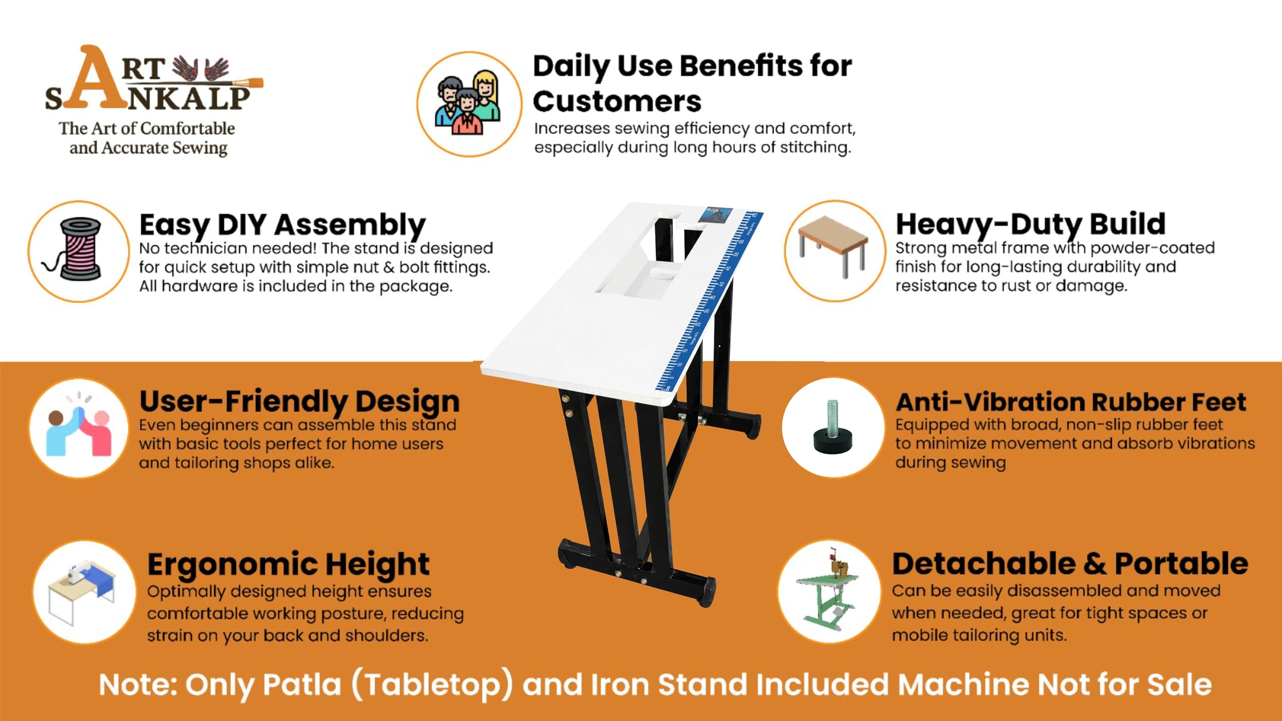 Customized Extension Tabletop & Iron Stand for Sewing Machines | Heavy Duty Metal Frame | Large Laminated Work Surface | Compatible with Usha Janome (Model: Stitch Magic) — Amazon image 6