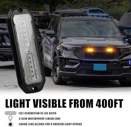 Miniatura 5 de WINECO Función de sincronización ámbar, ultra delgada, 12 LED, luces estroboscópicas intermitentes de montaje en superficie, para camión, coche,