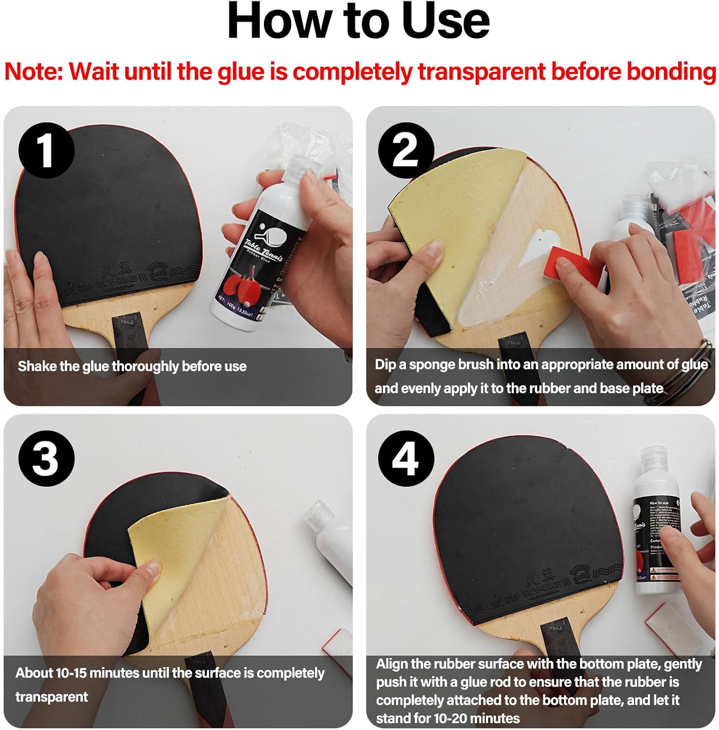 Table Tennis Glue, Perfect for Assembling Table Tennis Ping Pong Paddle, Comes with 8 Sponges to Easily Replace Table Tennis Rubber