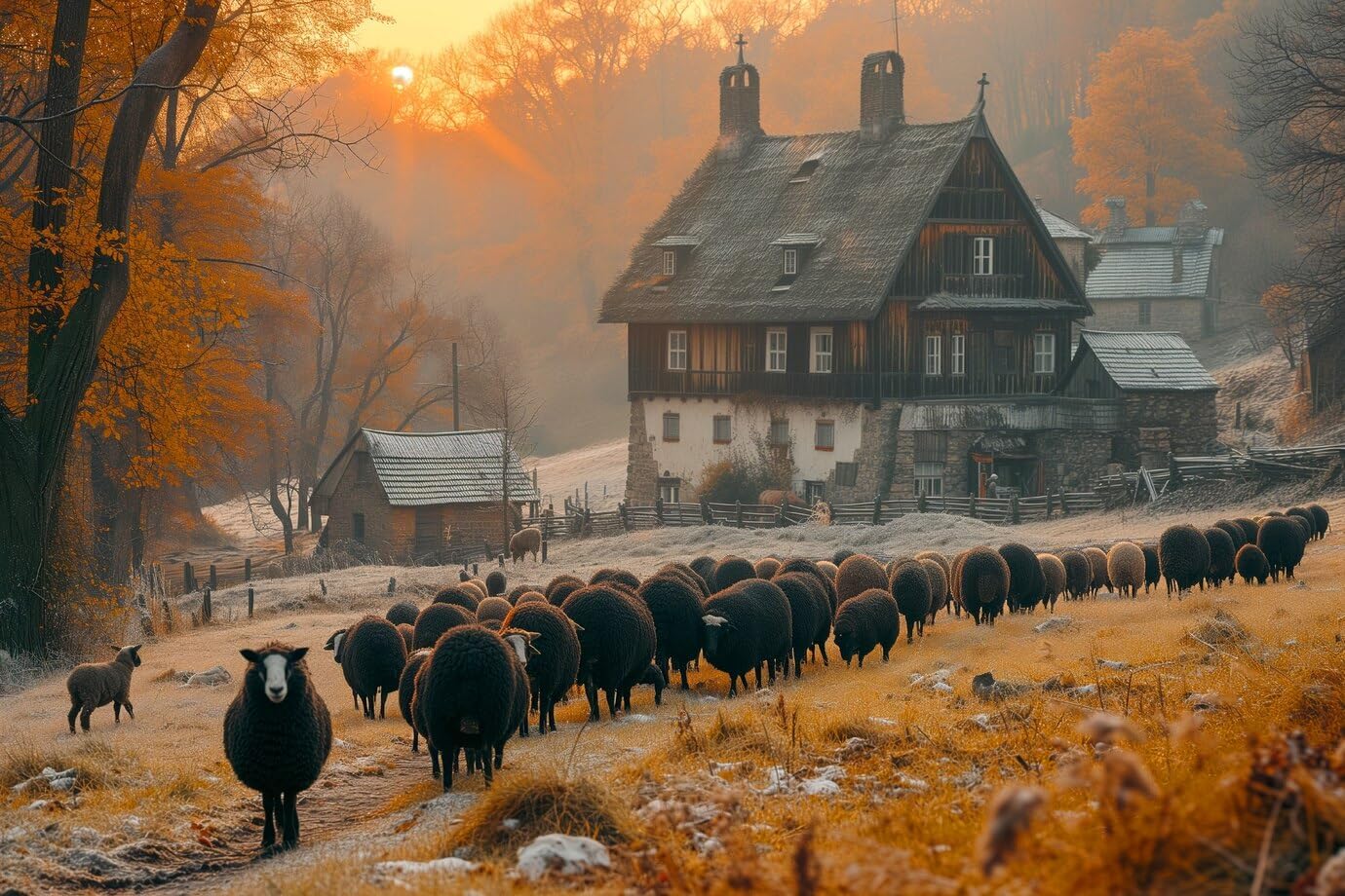 Puzzle 1000 Piece Jigsaw Puzzle for Adults Autumn Country Barn Farm Deer Tractor Sunset Intellectual Educational Decompressing Puzzle Family Holiday Puzzle Challenging Family Activity