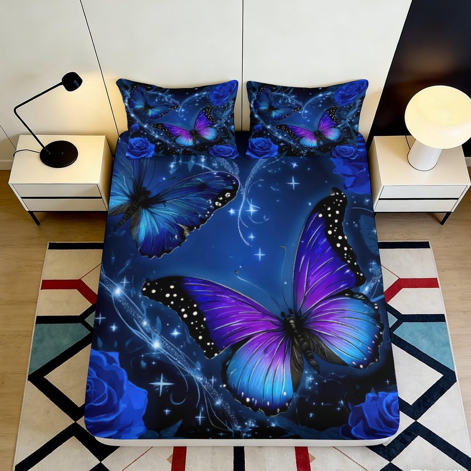 3D Printed Dream Butterfly Fitted Sheet Microfiber Deep Pocket Home Bedding Full Wrap Butterfly Mattress Fitted Cover Washable 120x200x25cm