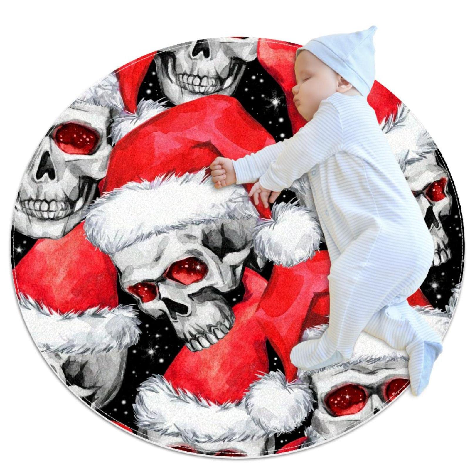 Tapis rond tête de mort style Noël 1m : une décoration originale pour votre salon et chambre