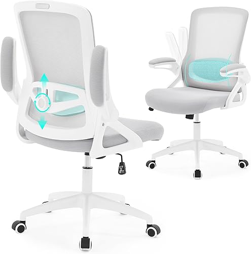 Silla de oficina ergonómica, silla de escritorio con soporte lumbar ajustable, cómodas sillas de computadora de malla transpirable con reposabrazos