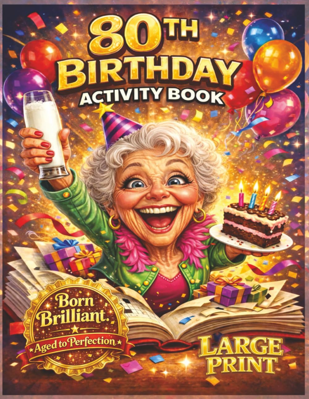 80th Birthday Activity Book: Large Print Funny Puzzle Gift with Sudoku, Word Search, Mazes & Brain Games (Happy Birthday Celebration Puzzle Series)