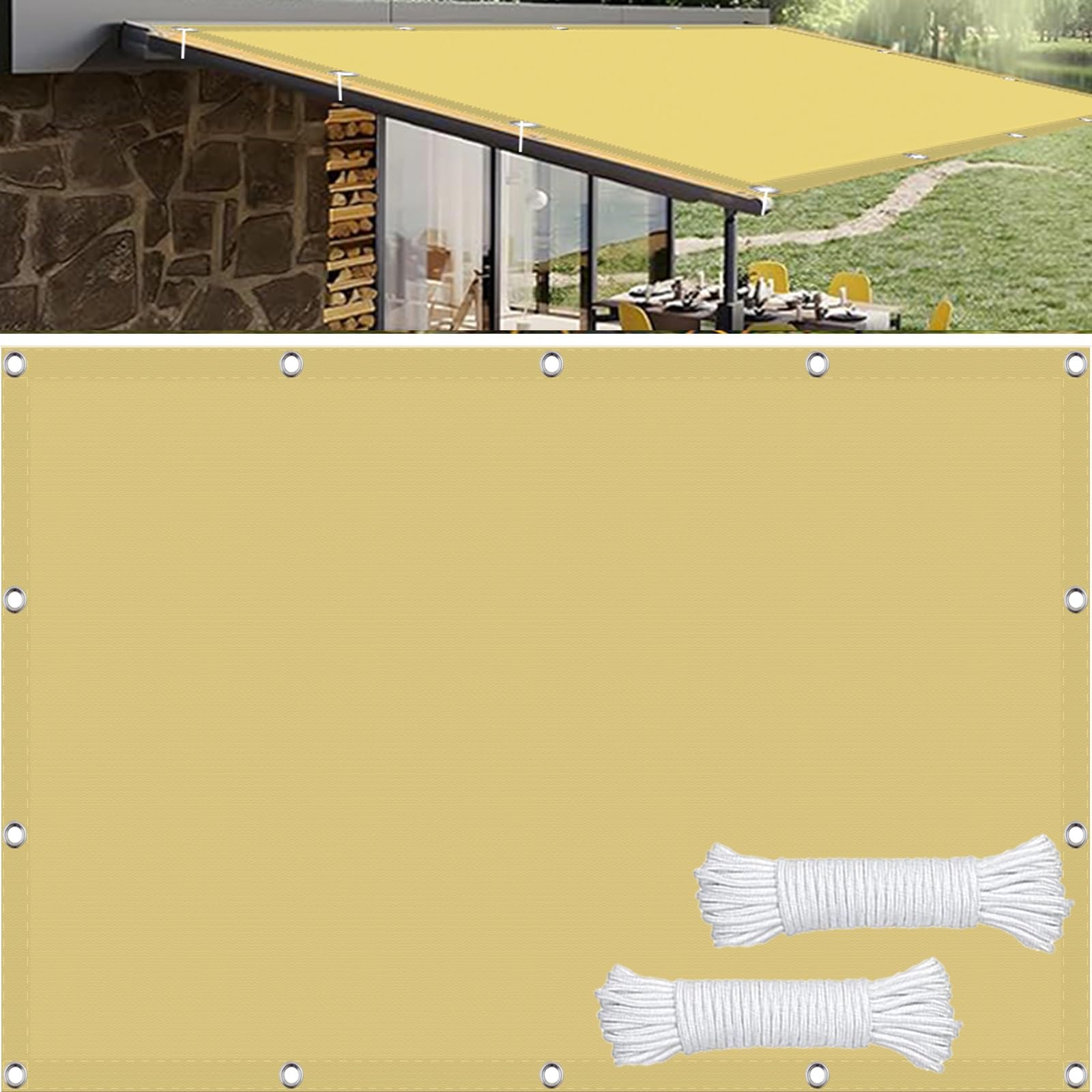 Voile d'ombrage haute résistance 3.2 x 3.6 m crème protection solaire durable