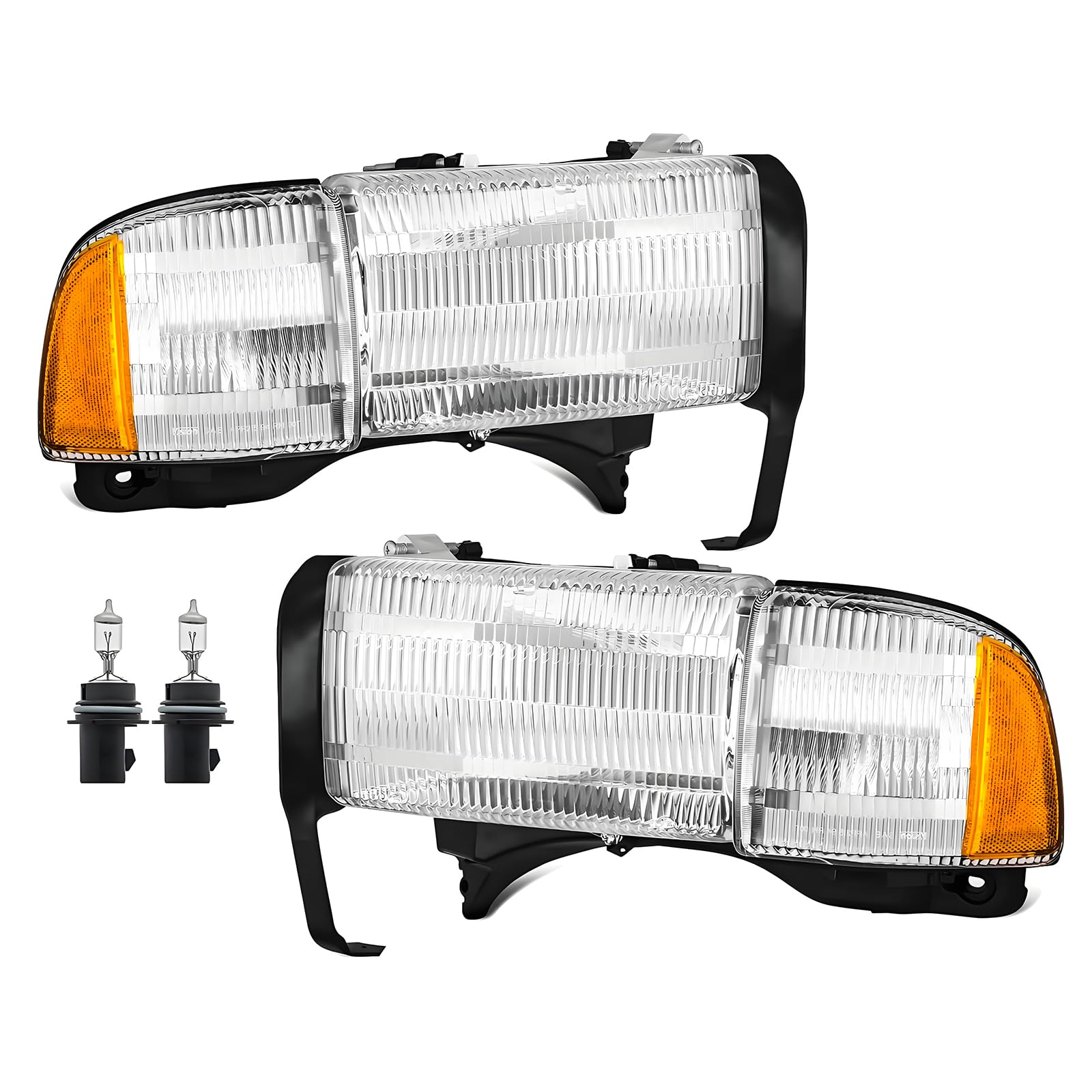 Reinko Headlights Assembly Compatible with 1994-2001 Dodge Ram 1500 Pickup, 94-02 Ram 2500 3500 (Non-Sport Models), Headlamp 4pcs