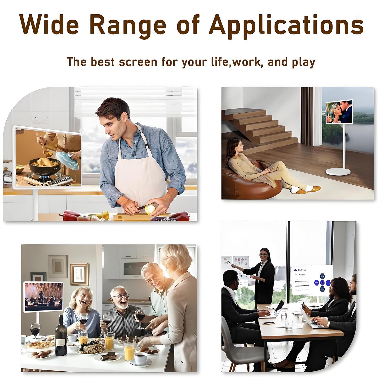 Televisor Portátil Inteligente De 21.5 Pulgadas con Pantalla Táctil Y Soporte Giratorio para Exteriores con Cámara De 8 MP Y Soporte Ajustable 6+128G
