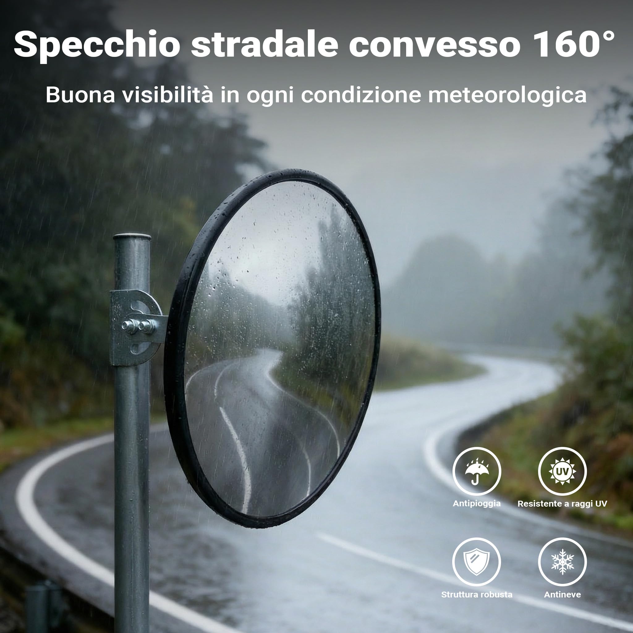 Wiltec Specchio di sicurezza 60 cm convesso nero, dispositivo di sicurezza con forma rotonda e campo visivo di 130°, specchio convesso per interni
