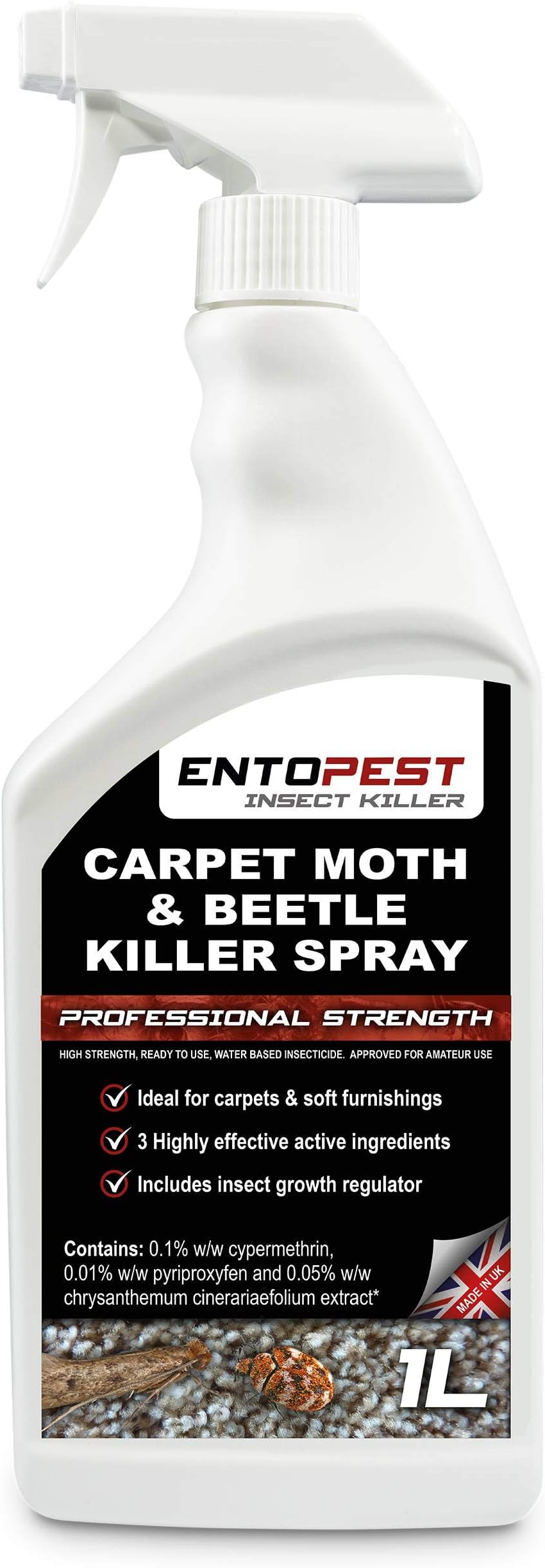 Insect Killer Spray for Carpets 1L RTU - Pro Strength Insecticide Spray for Carpet Beetle & Case-Bearing Clothes Moth (Includes Advanced IGR)