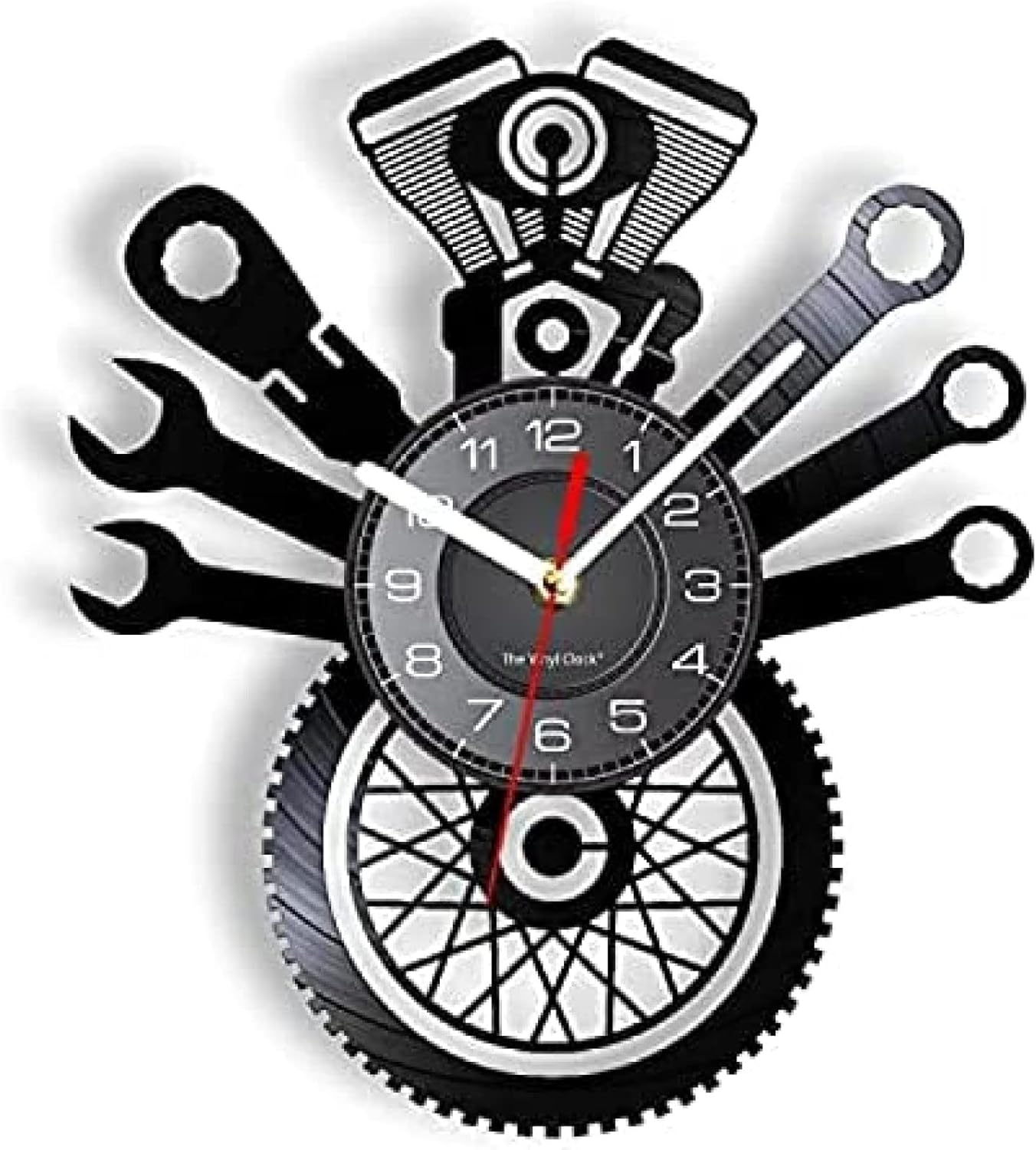 Reloj de Pared Garaje Bar Cartel publicitario Hombre Cueva Habitación Mecánico Motor Neumático Reloj de Pared 12 Pulgadas 30 cm