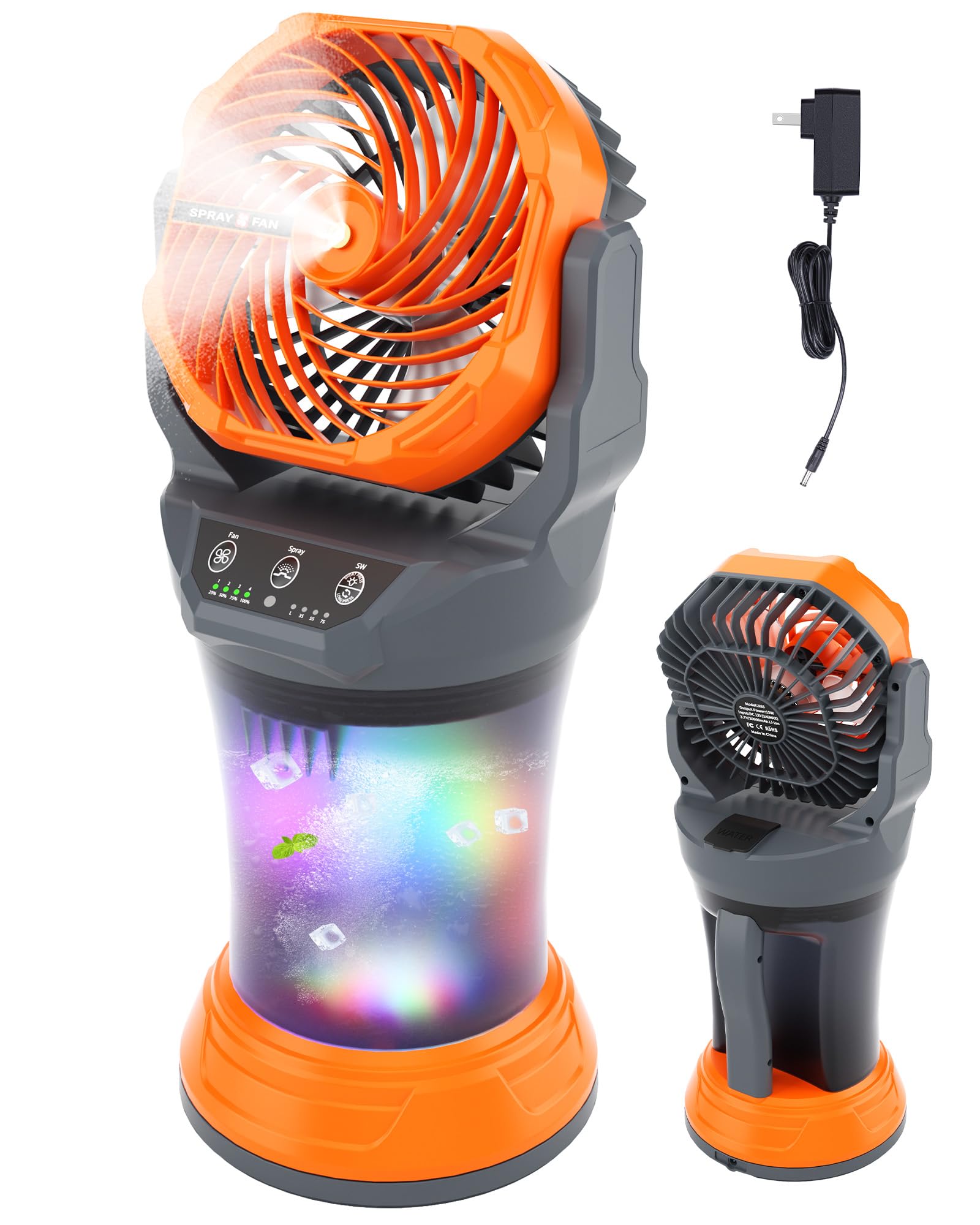 TDLOL 30000mAh Misting Fan Portable Battery Powered Fan with 2L Water Tank,Portable Mist Cooling Fans for Outdoor Camping Tent Beach Travel-120°Auto