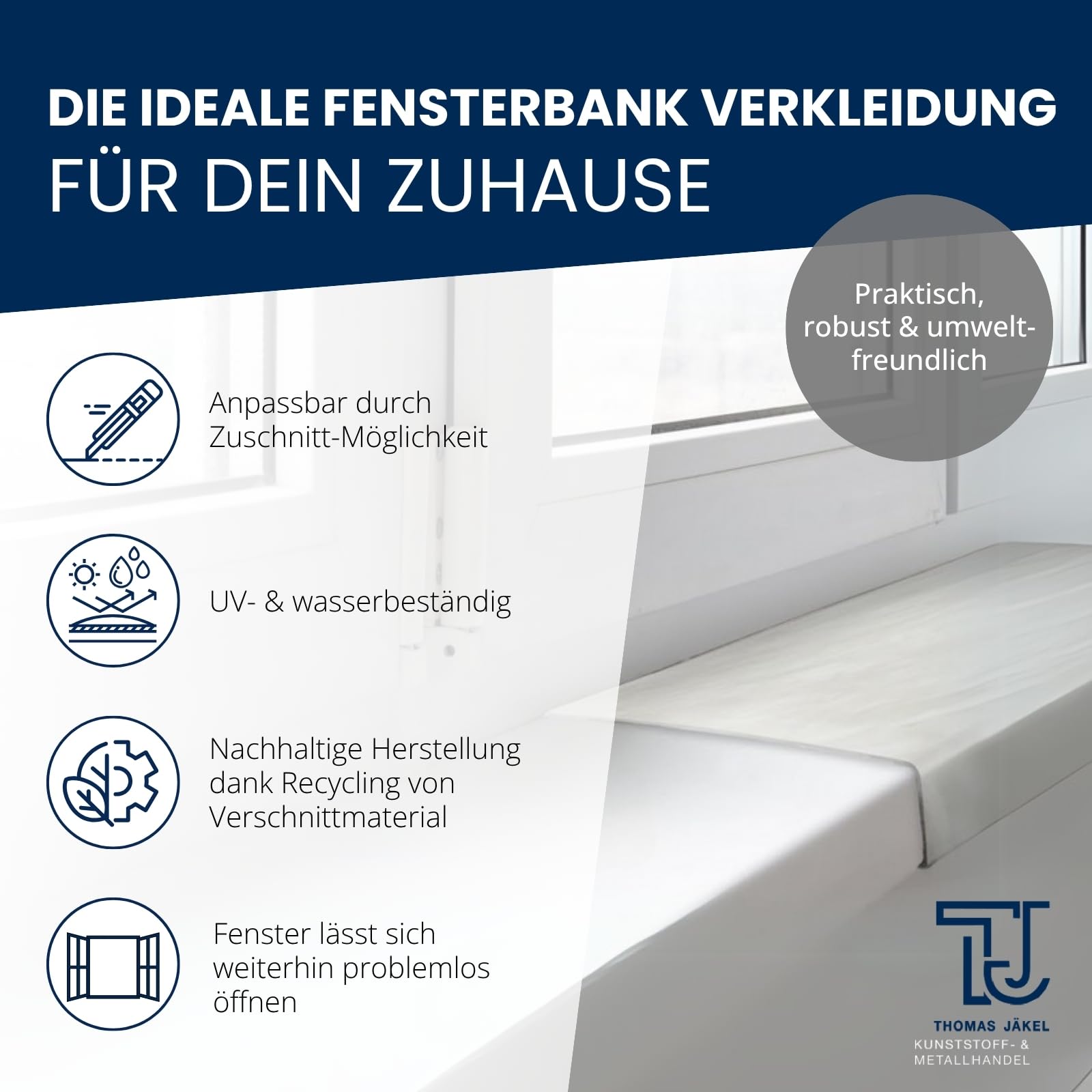 TJ Fensterbank Verkleidung in Marmoroptik I 38 x 200 cm I Dicke 3,5 mm I pflegeleichte PVC Fensterbrett-Abdeckung mit Seitenabschluss I Fenstersims Renovierung kratzfest & feuchtigkeitsundurchlässig
