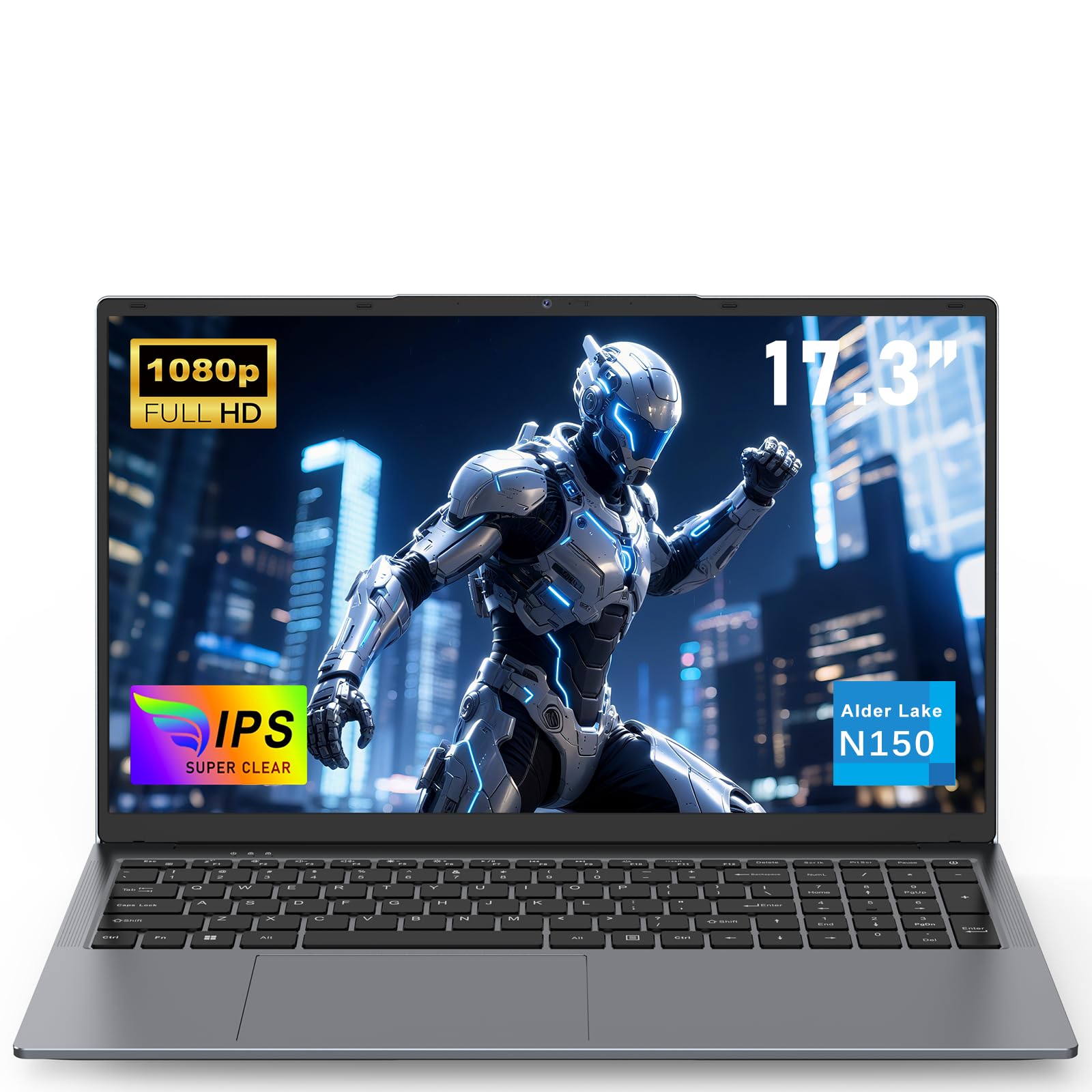 NAIKLULU 17.3 Pollici PC Portatile RAM 16GB SSD 1TB, Processor N150(1.2 a 3.6Ghz) Portatile Computer Laptop 2025, 6000Mah/1920x1200P/Tastiera Completa Retroilluminata/Touchpad