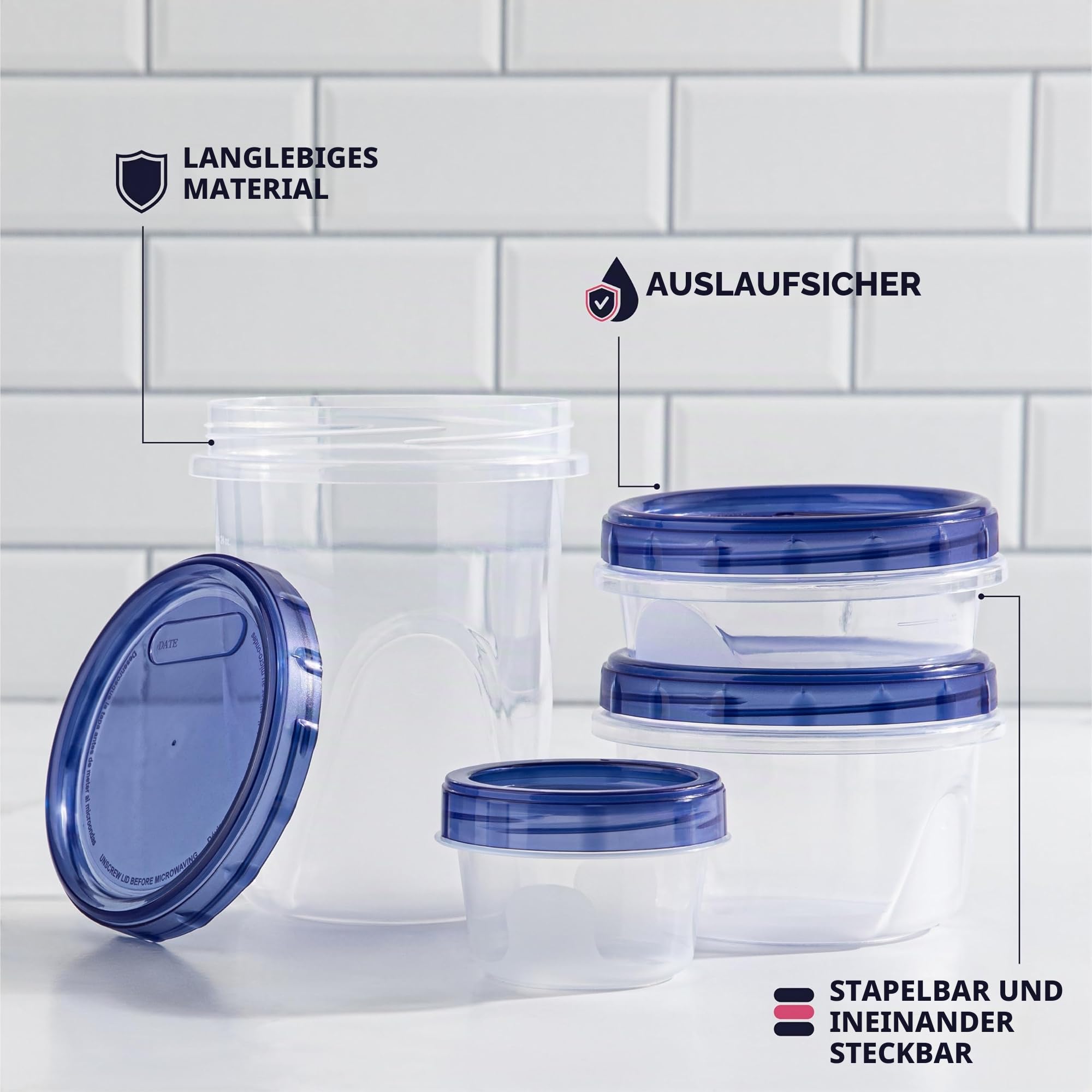 Frischhaltedosen aus Kunststoff mit Drehdeckel, 473 ml, 5 Stück, für Mitnehmen zum Mitnehmen, mikrowellen-, gefrier- und spülmaschinenfest, BPA-frei