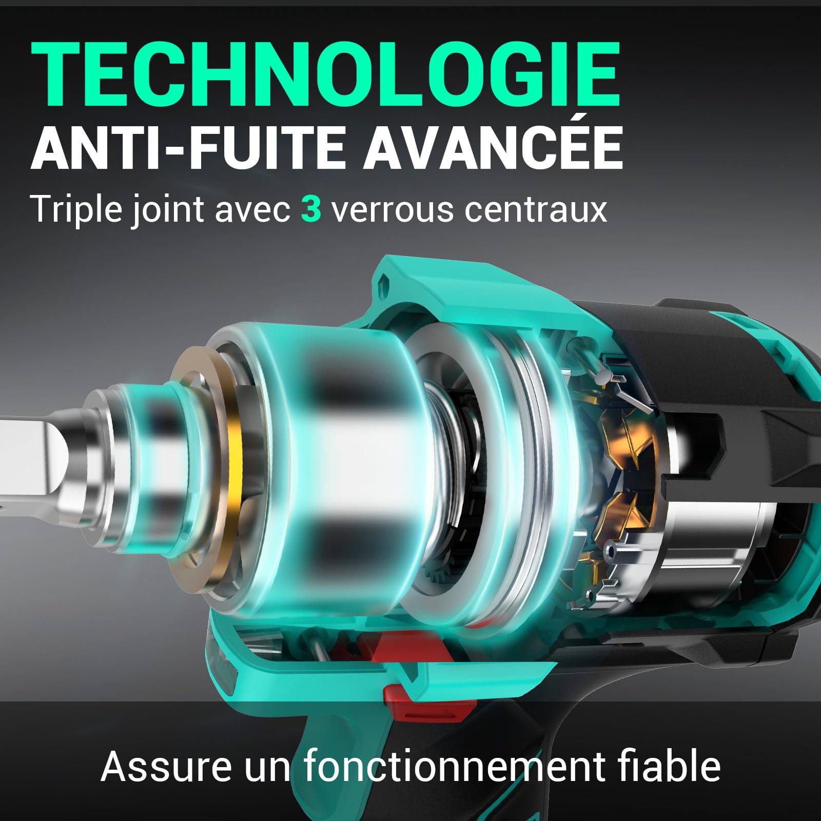 DCA Clé à chocs sans fil 20V Brushless, 682 Nm de couple max, enclume à anneau 13 mm, 2* batterie Li-ion 4000 mAh, 4 modes, lampe LED, design compact, fonction Smart Loosen ADPB520
