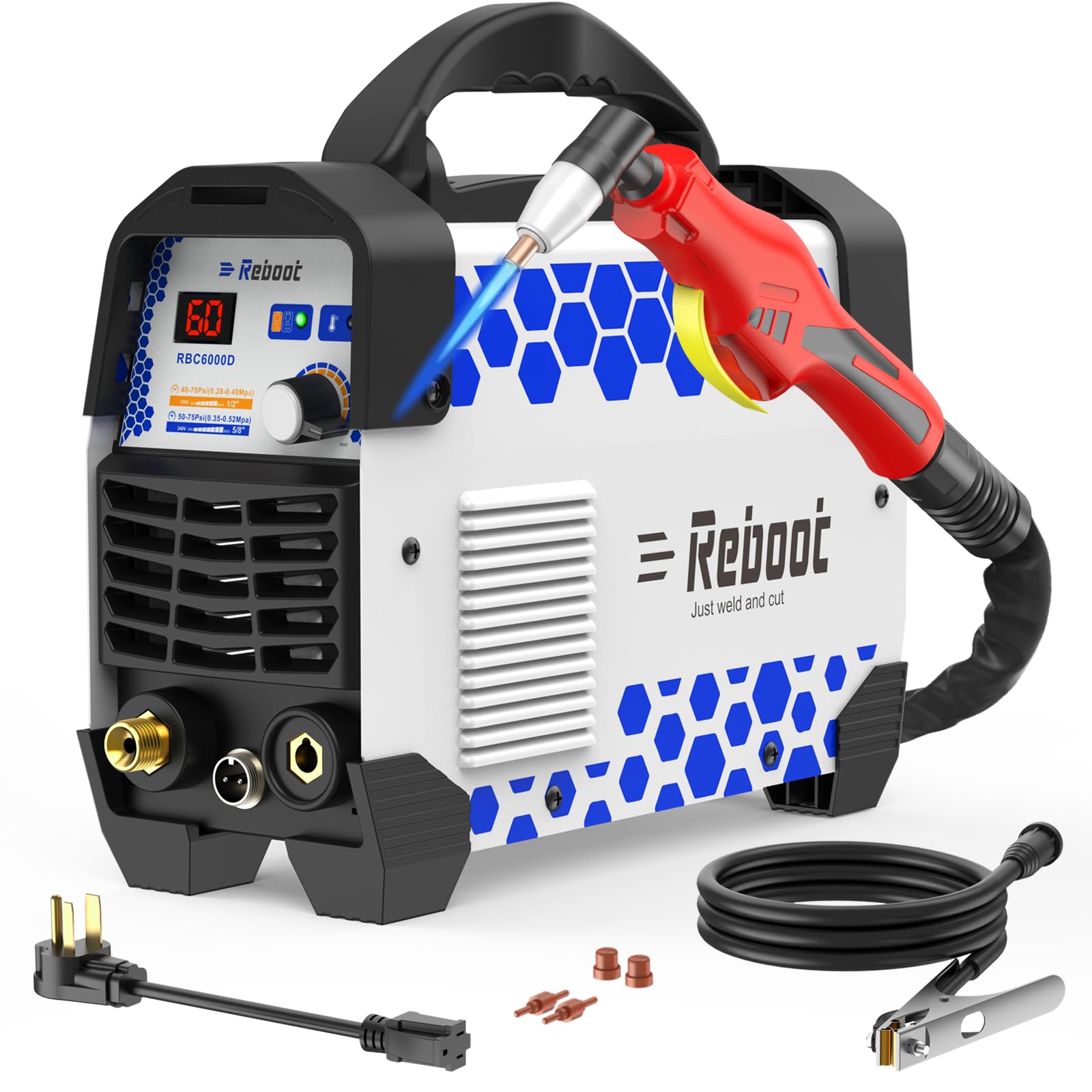 Reboot 60A Plasma Cutter Dual Voltage 120V/240V, 1/2" Clean Cut IGBT Inverter, Portable Metal Cutting Machine with Torch & Tips - RBC6000D 2025