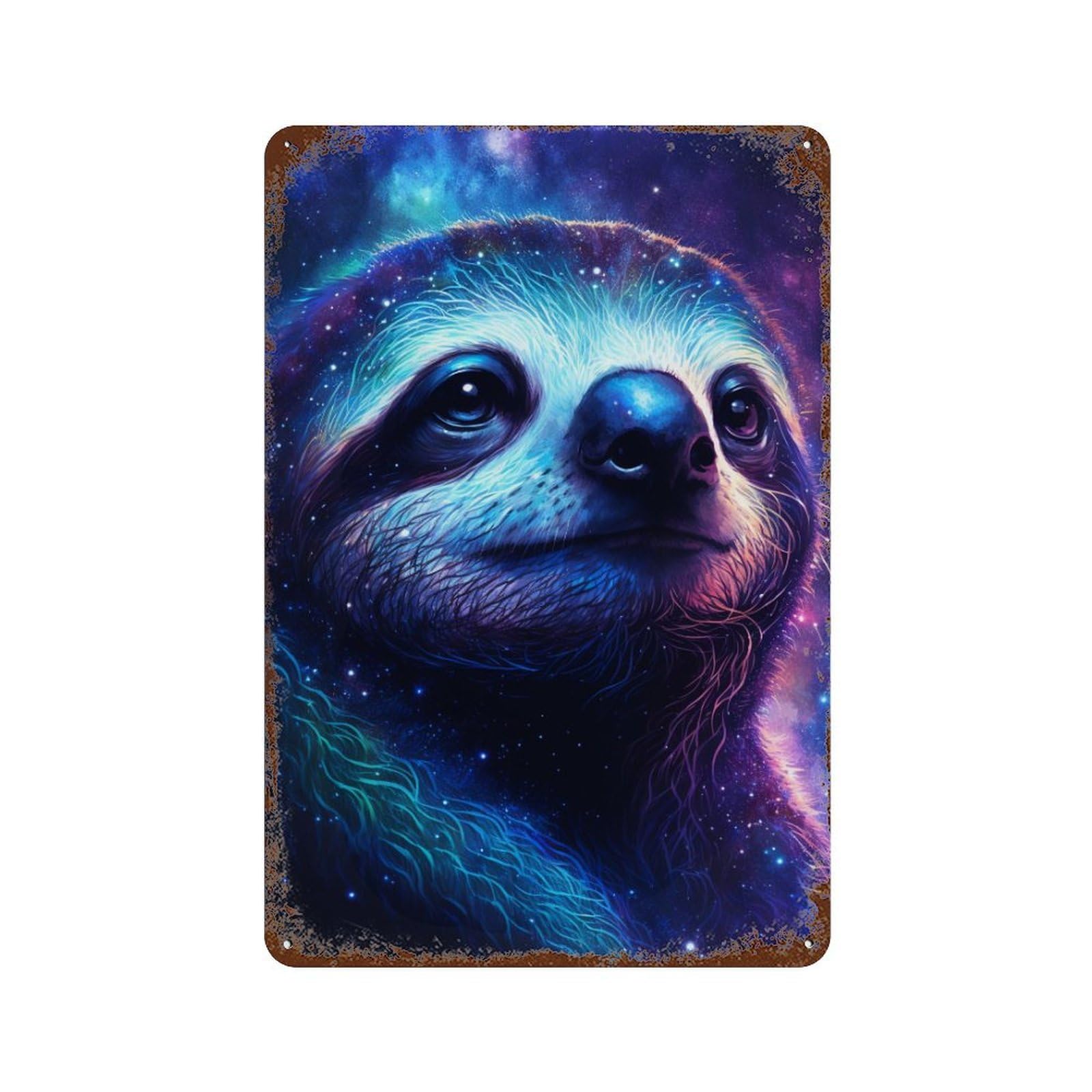 Garage Style Cosmic Sloth Portrait Print-1 Aged Metal Wall Plaque 11.8"x7.9", Vintage Wall Decor for Bar And Workshop