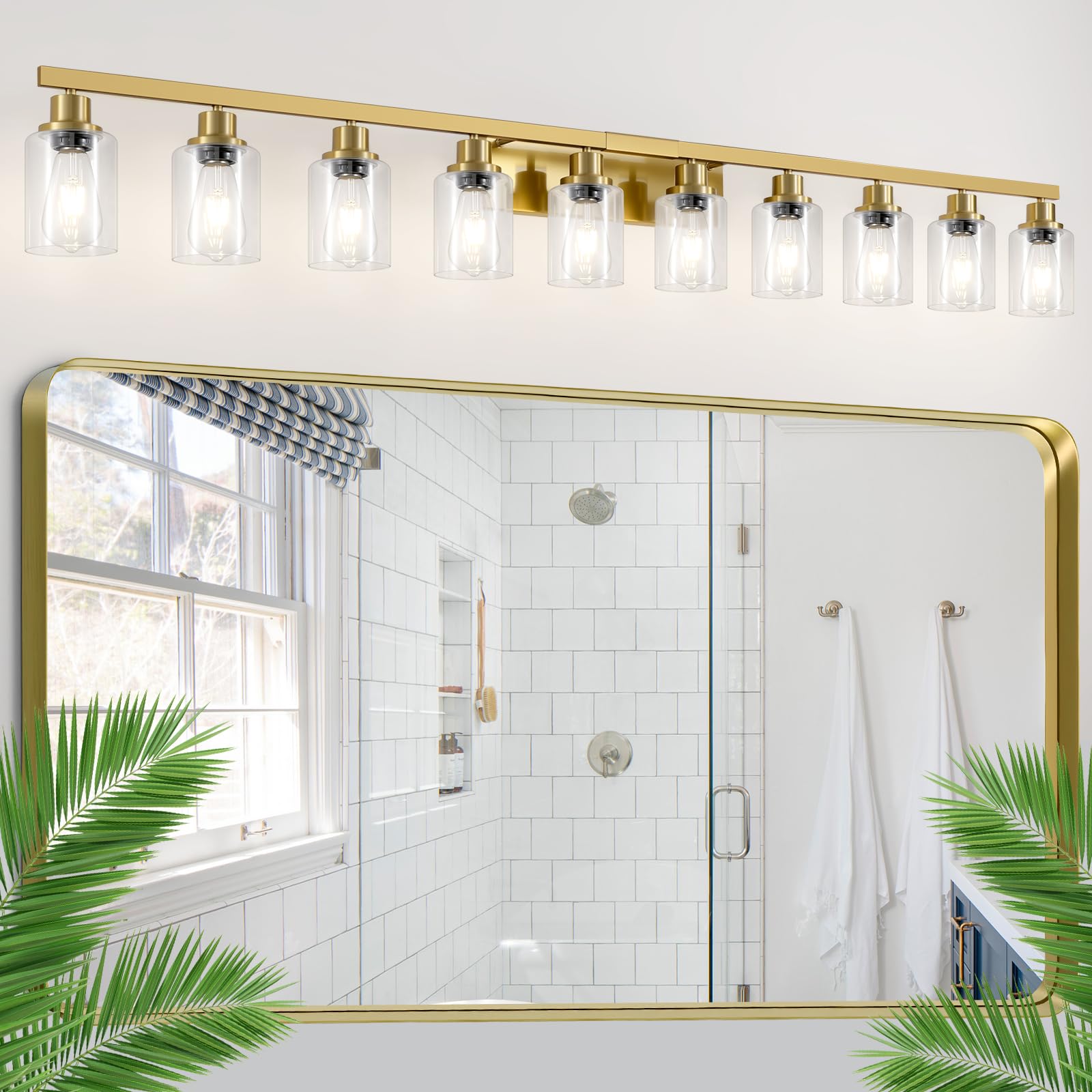 DIKAIDA 10-Light Gold Bathroom Vanity Light with Clear Glass