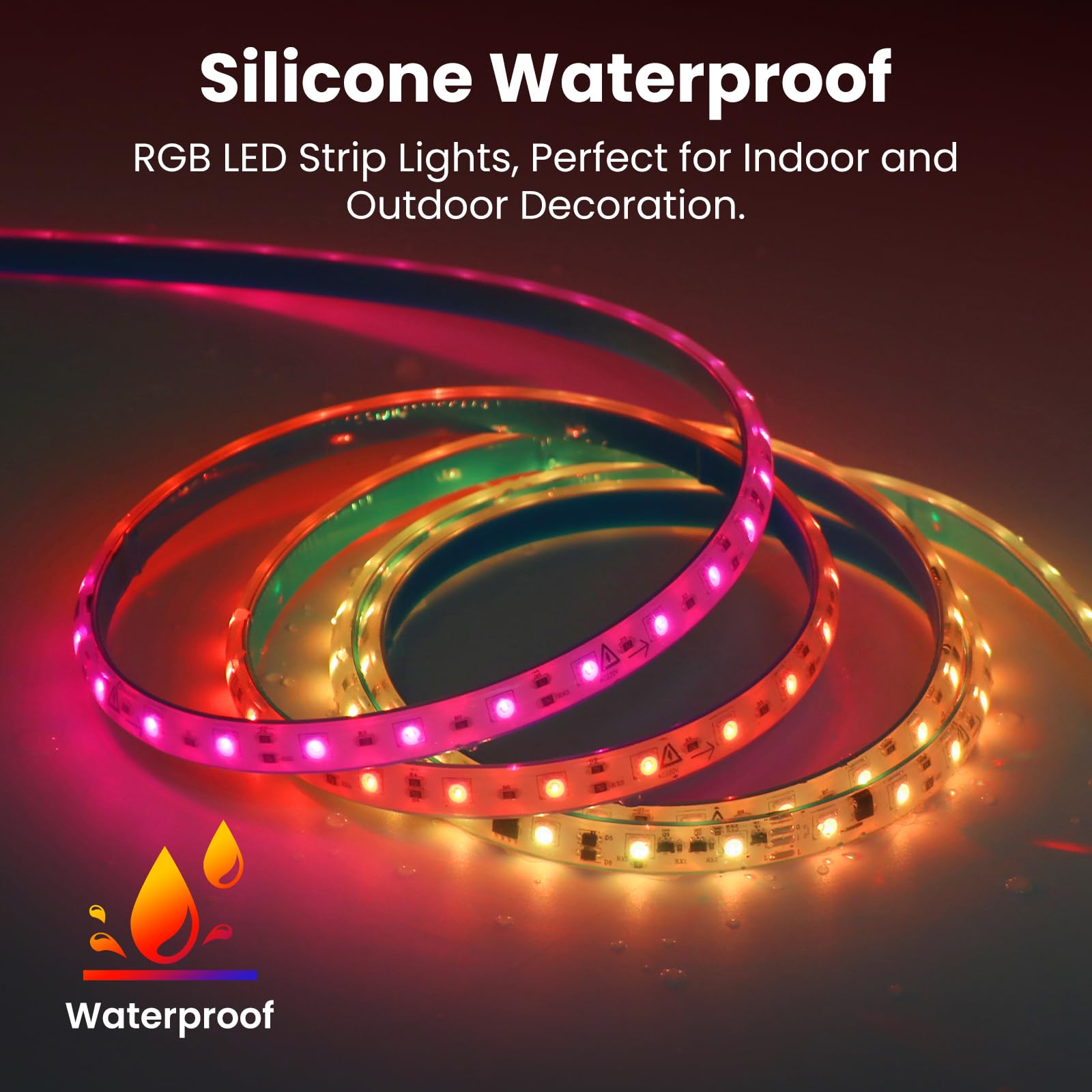 220V Striscia LED RGBIC cangiante con musica Bluetooth [10M], flessibile e impermeabile IP65, SMD3535, 60 LEDs/m striscia LED in silicone CRI85+, decorazione per casa e negozio
