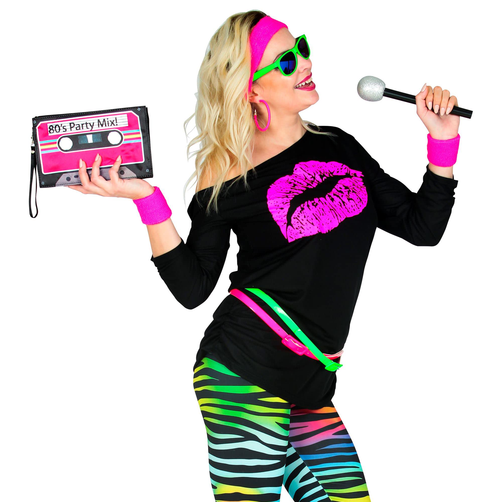W WIDMANN MILANO Party Fashion - T-Shirt 80s fashion girl, koszulka bez rękawów, Kiss Lips, disco fever, kostiumy fantazyjne