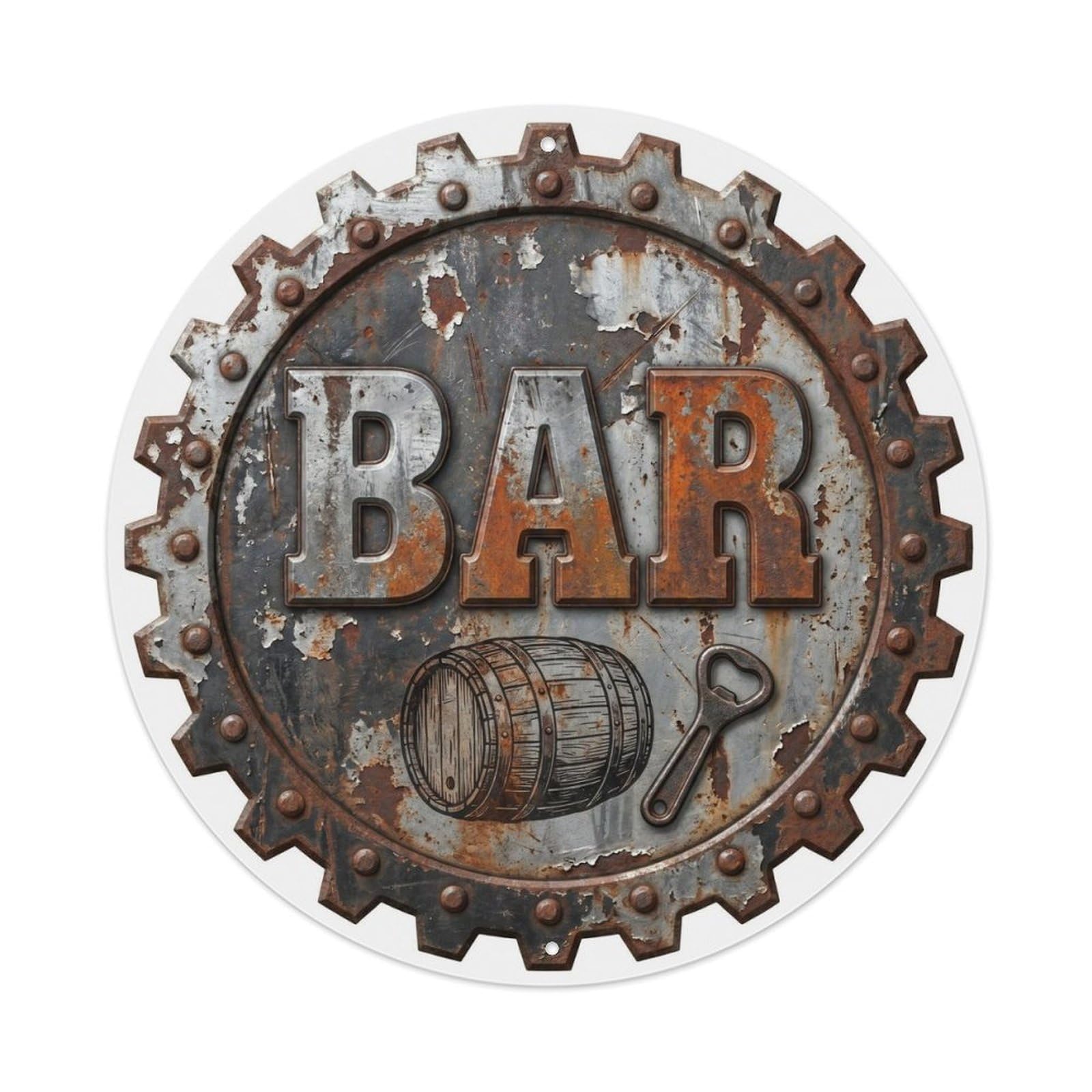 BAR Industrial Pub Shield Metal Tin Sign Plaque Wall Decor for Cafe, Club Bar, Office, Home Garden Round Metal Poster 8x8Inch