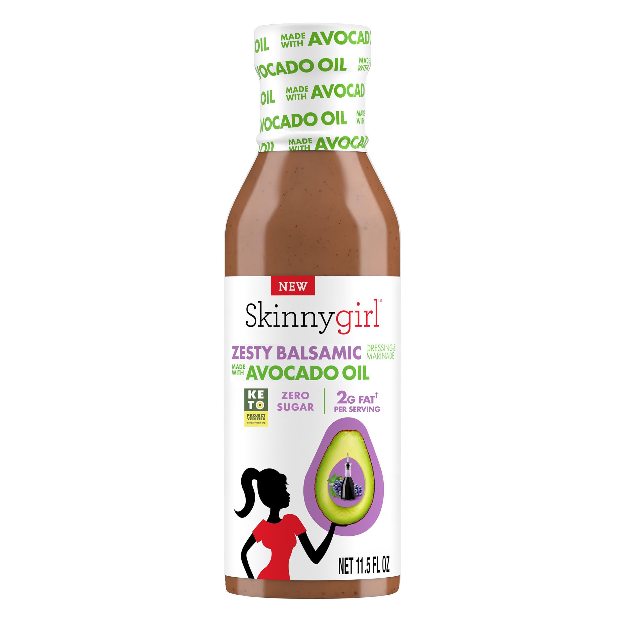 Skinnygirl Sugar Free Gluten Free Avocado Oil Salad Dressing, Zesty Balsamic, 11.5 Ounce